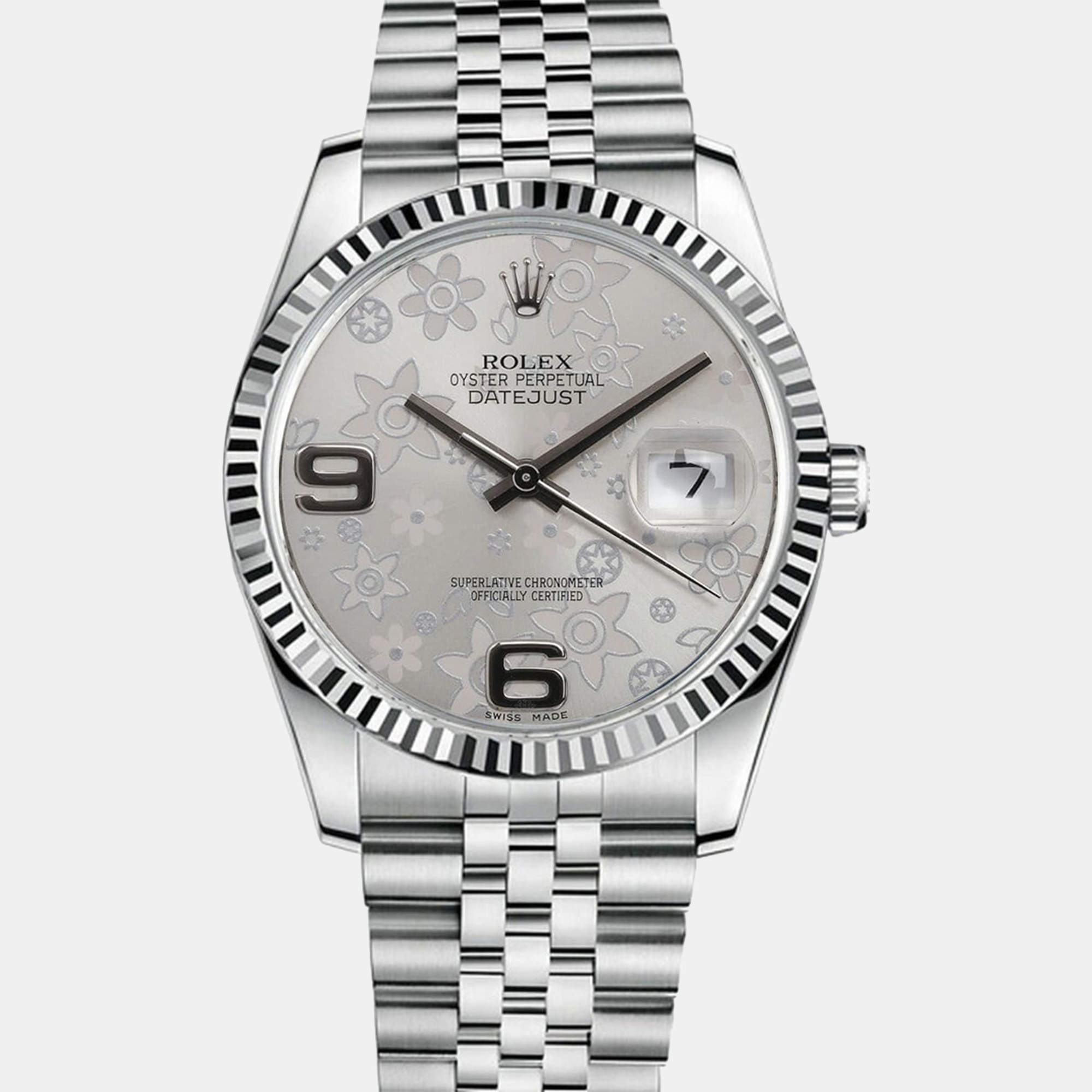 Pre Owned Rolex Datejust 116234 Automatic Silver 18k White Gold Women's Wristwatch 36 mm