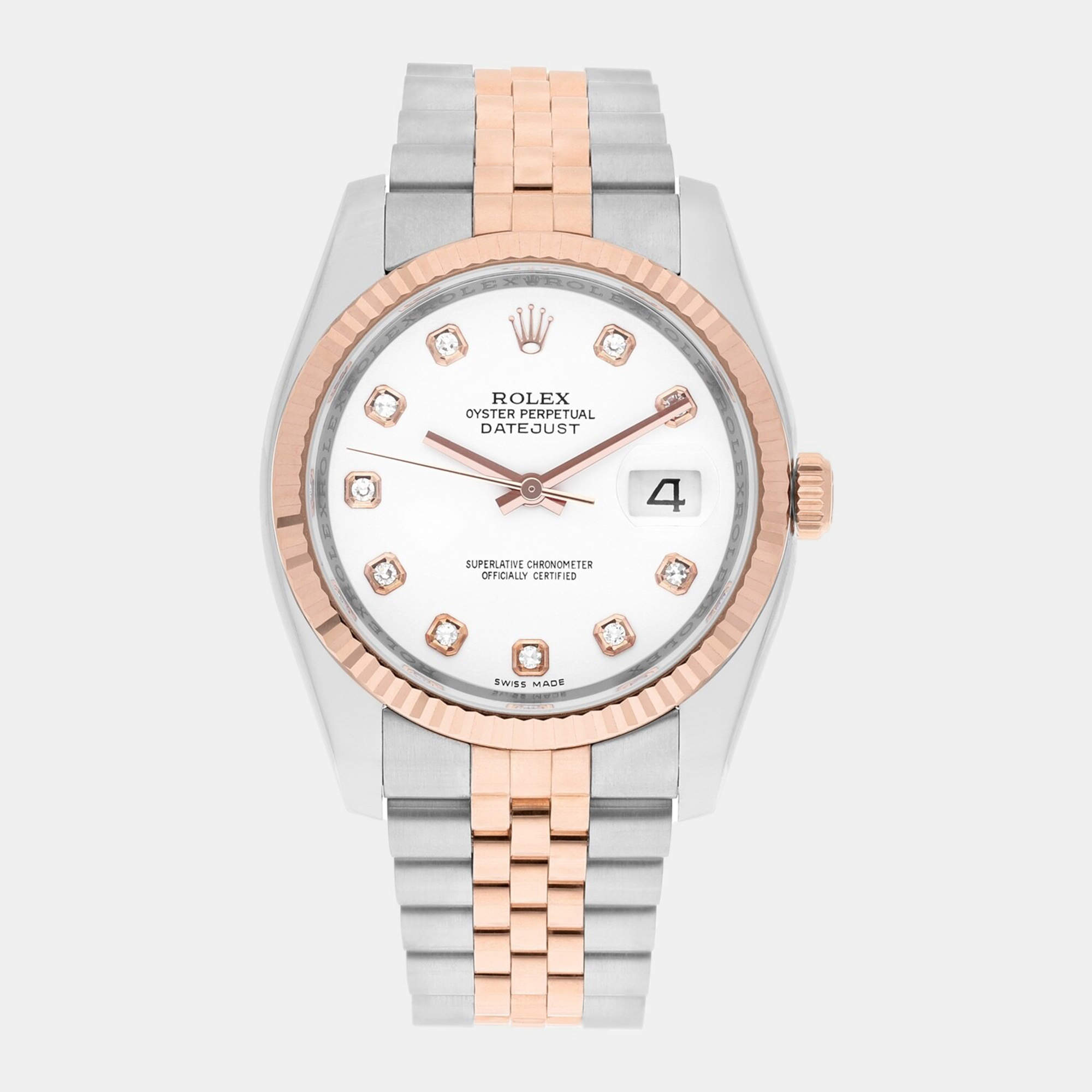 Pre Owned Rolex Datejust 116231 Automatic White 18k Rose Gold Stainless Steel  Women's Wristwatch 36 mm