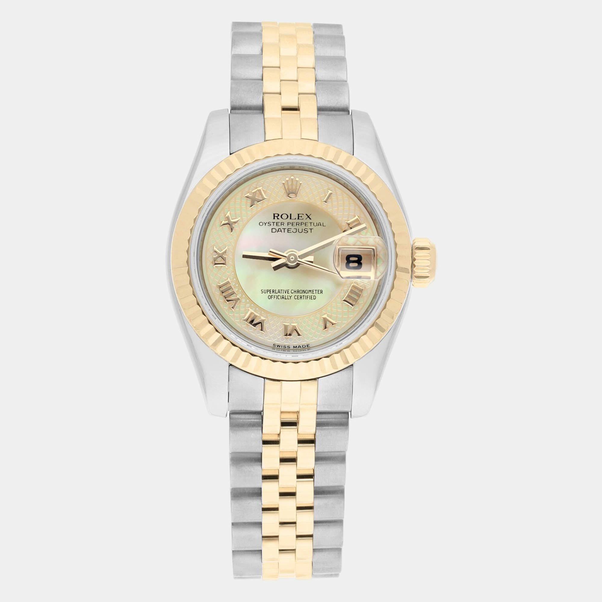Pre Owned Rolex Datejust 179173 Automatic MOP 18K Yellow Gold Stainless Steel Women's Wristwatch 26 mm