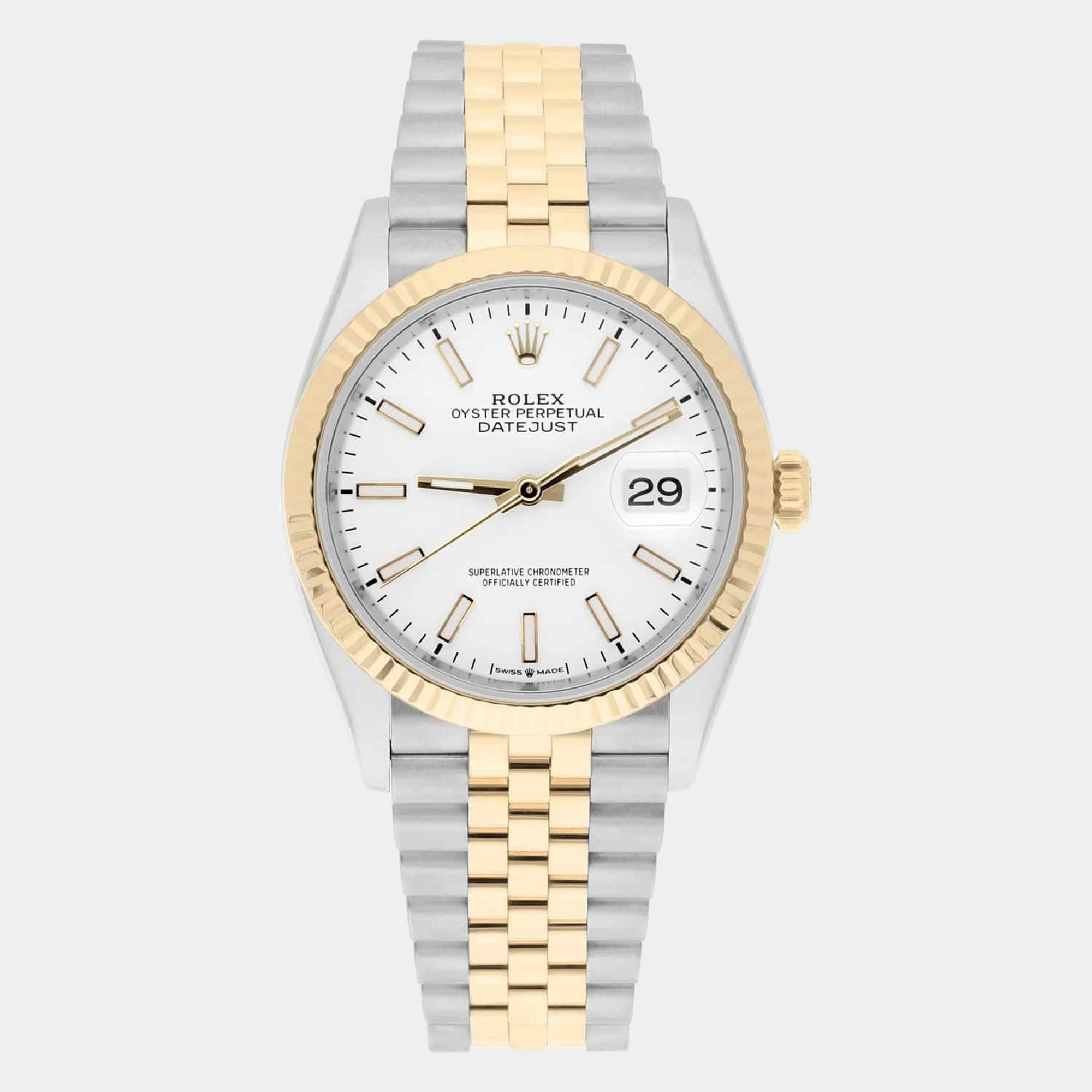 Pre Owned Rolex Datejust 126233 Automatic White 18k Yellow Gold Stainless Steel Women's Wristwatch 36 mm