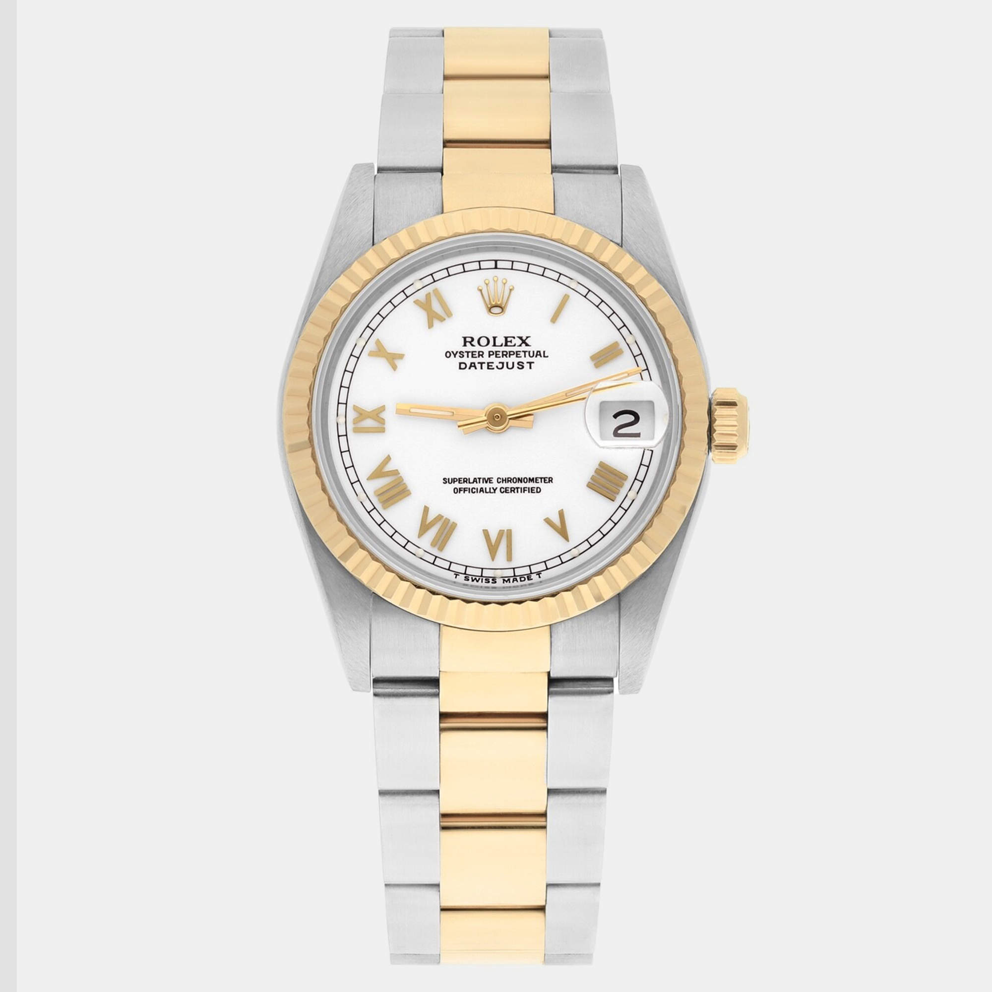 Pre Owned Rolex Datejust 68273 Automatic White Stainless Steel 18K Yellow Gold Women's Wristwatch 31 mm