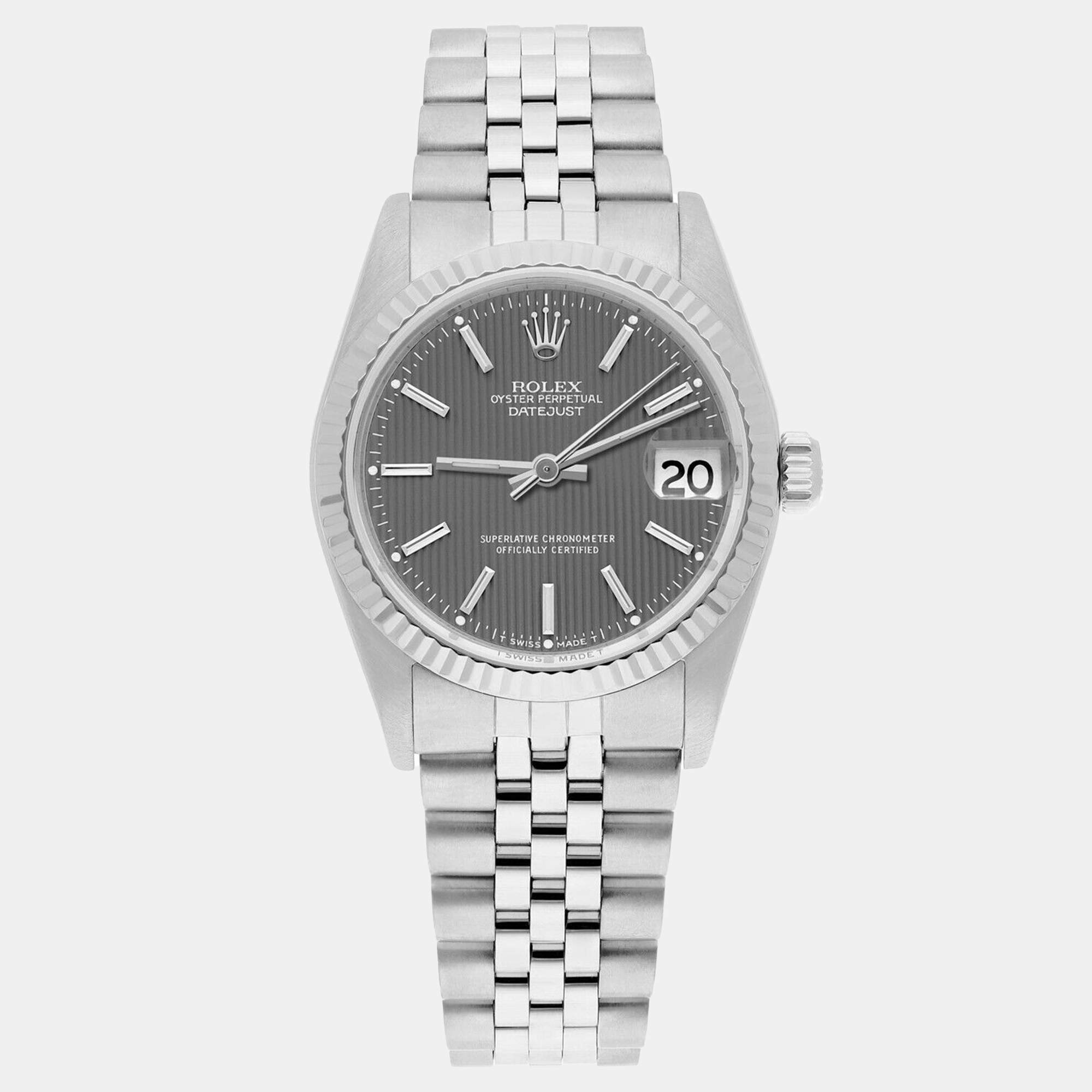 Pre Owned Rolex Datejust 68274 Automatic Grey Stainless Steel Women's Wristwatch 31 mm
