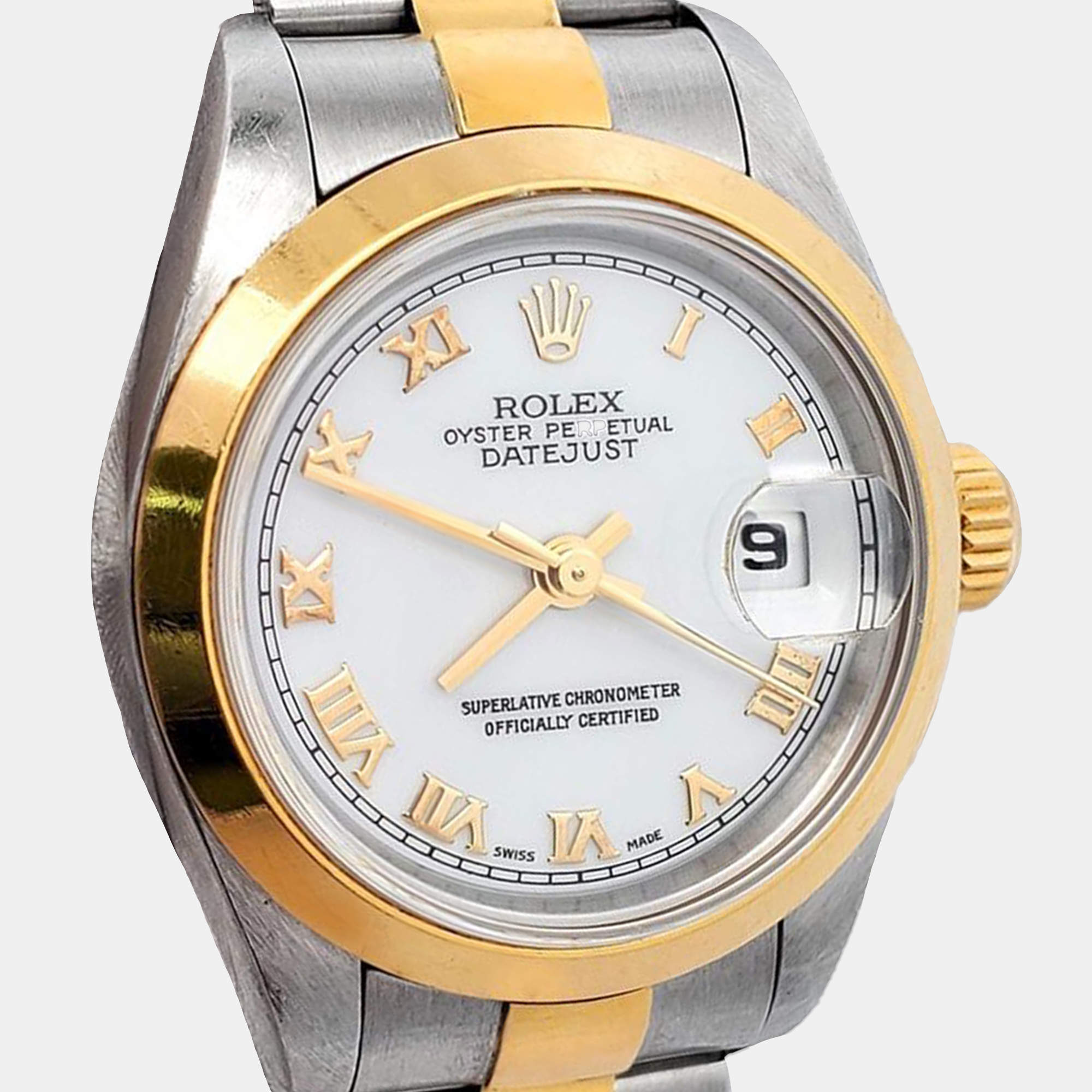 Pre Owned Rolex Datejust 69163 Automatic White 18k Yellow Gold Stainless Steel Women's Wristwatch 26 mm
