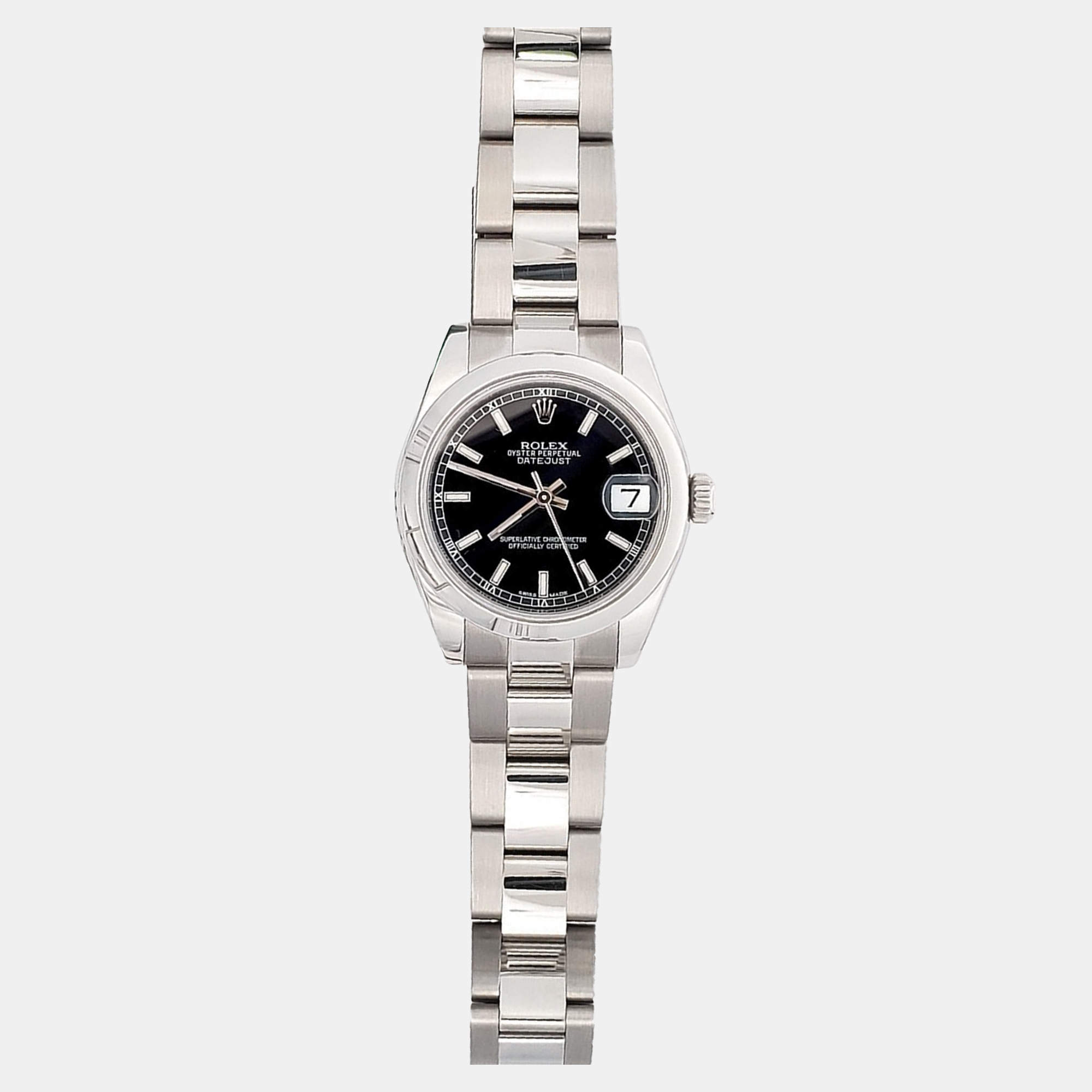 Pre Owned Rolex Datejust 178240 Automatic Black Stainless Steel Women's Wristwatch 31 mm