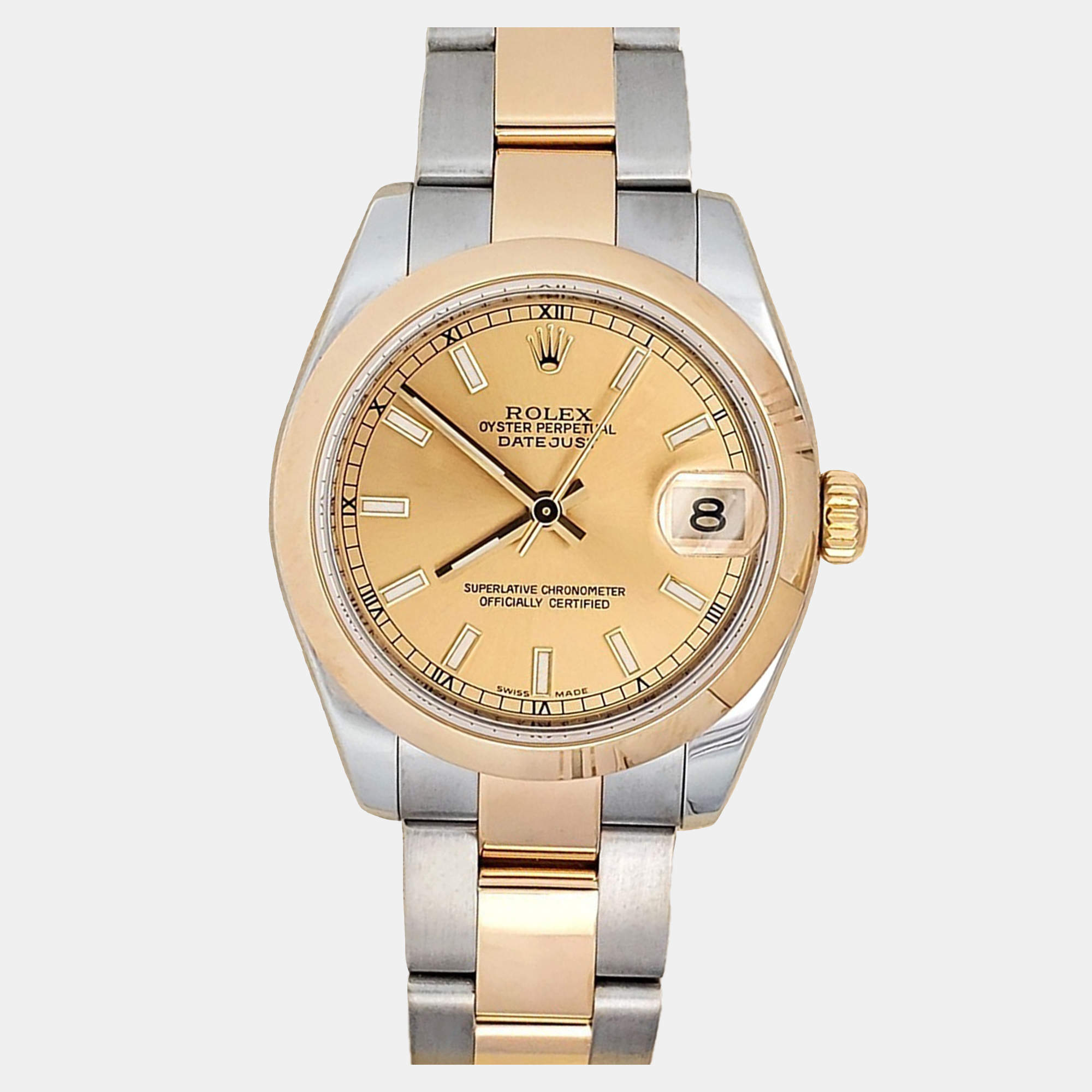 Pre Owned Rolex Datejust 178243 Automatic Champagne 18K Yellow Gold Stainless Steel Men's Wristwatch 31 mm
