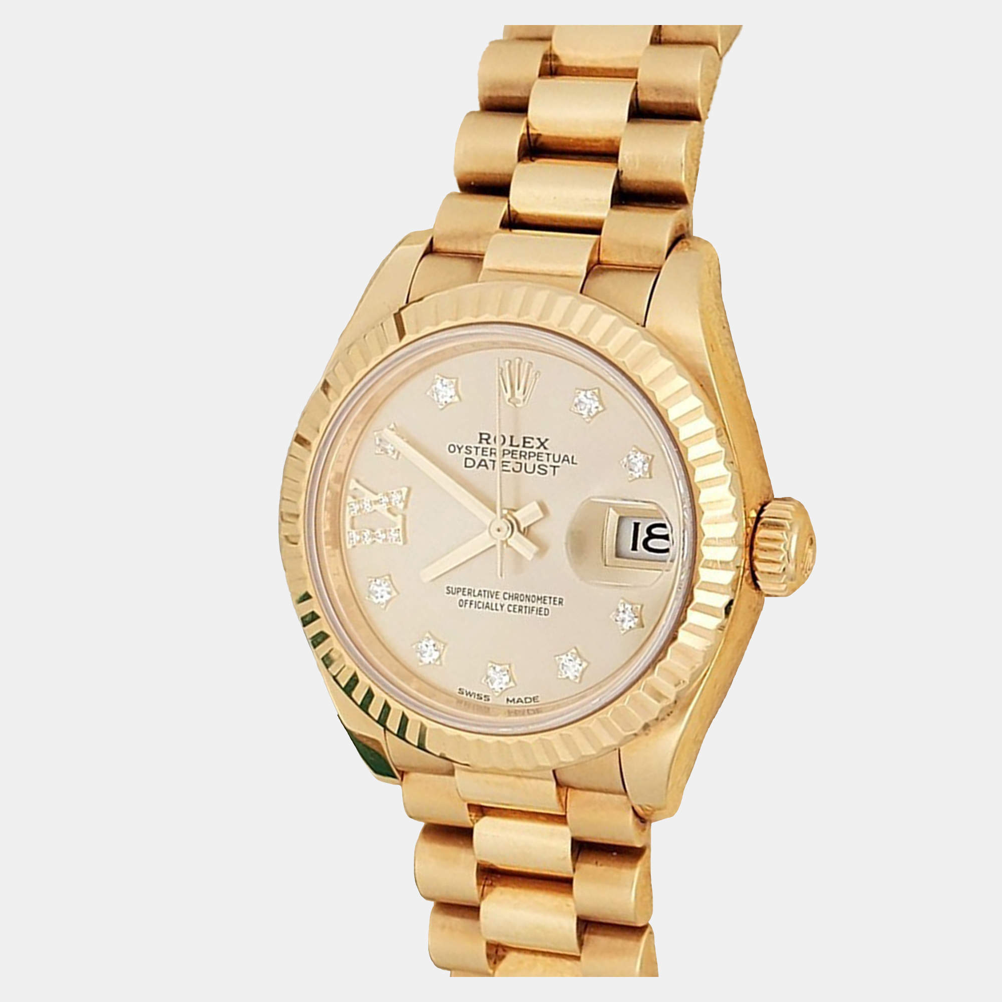 Pre Owned Rolex President Datejust 279178 Automatic Diamond 18K Yellow Gold Women’s Wristwatch 28 mm