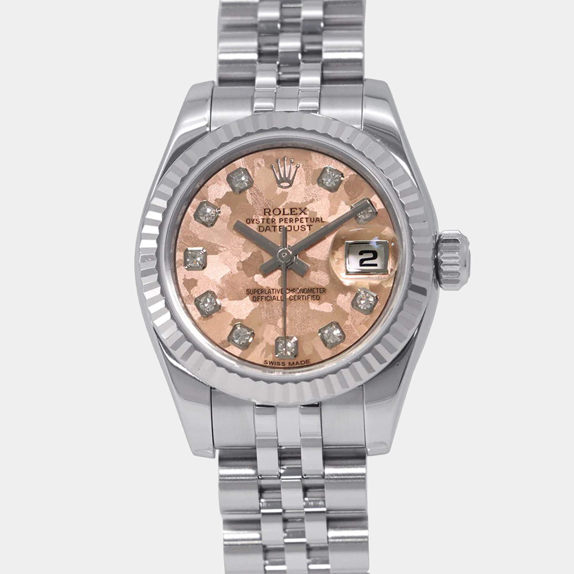 Pre Owned Rolex Datejust 179174 Automatic Pink 18k White Gold Stainless Steel Women's Wristwatch 26 mm