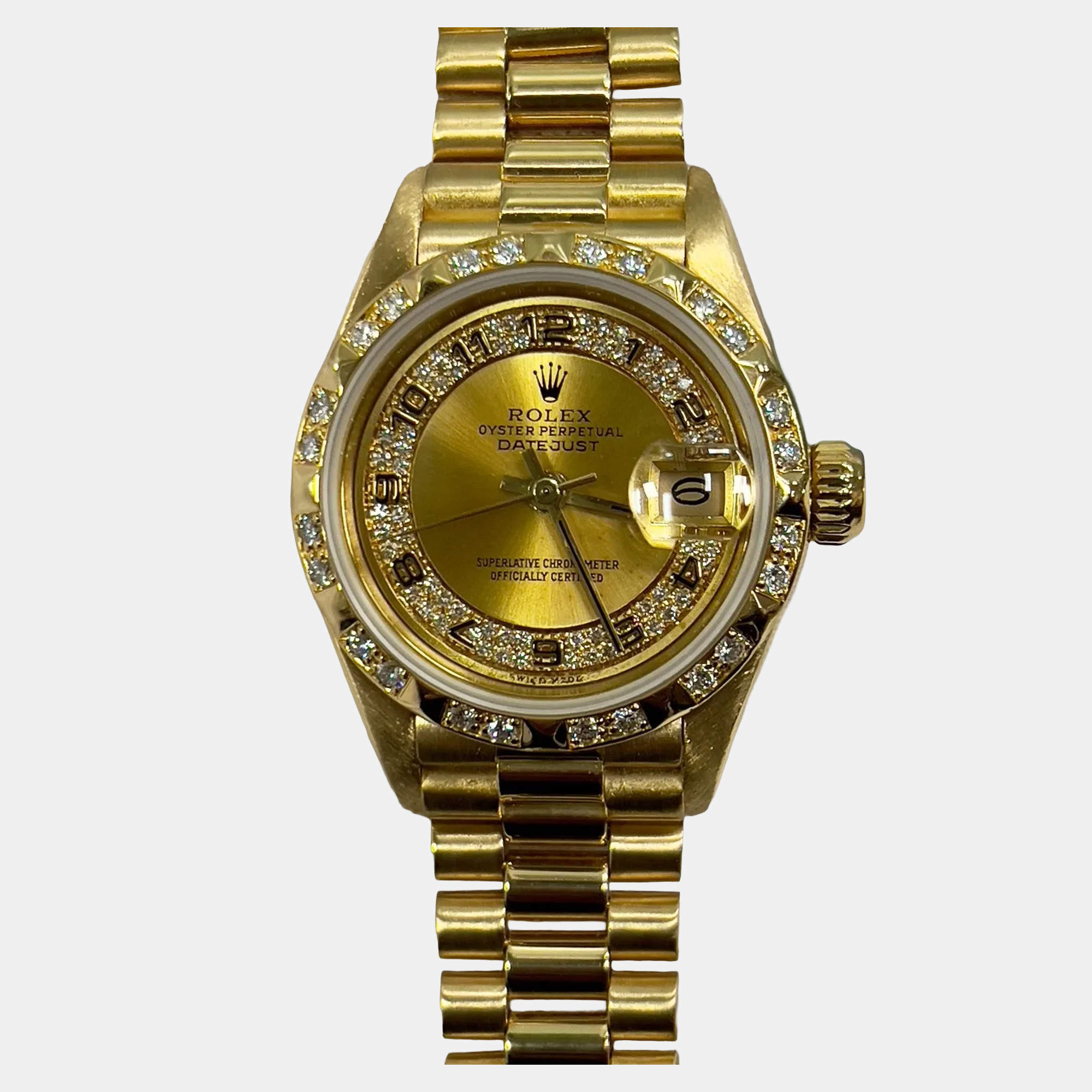 Pre Owned Rolex Datejust 69258 Automatic Diamond 18k Yellow Gold Women's Wristwatch 26 mm