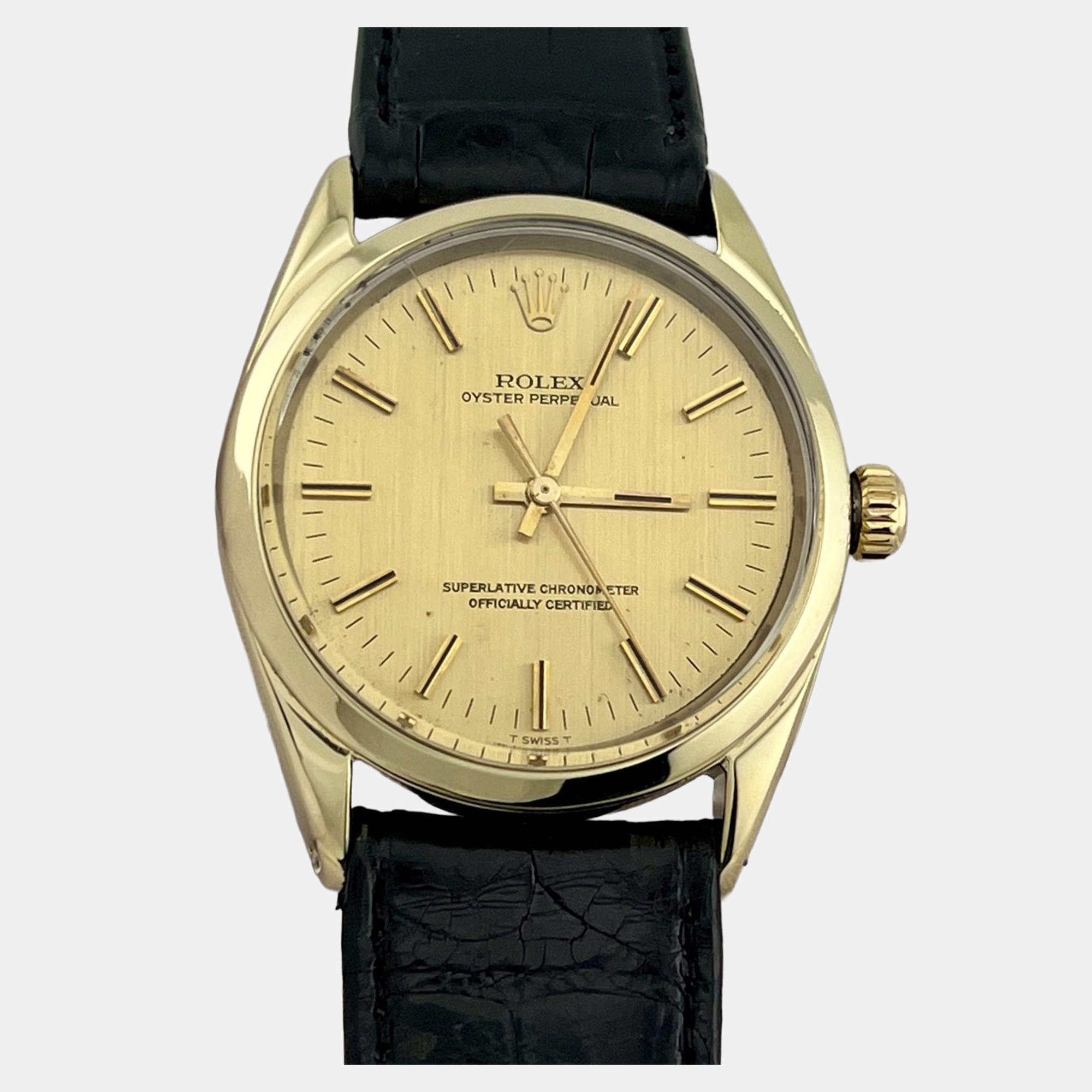 Pre Owned Rolex Oyster Perpetual 1024 Automatic Champagne 18k Yellow Gold Stainless Steel Women's Wristwatch 34 mm