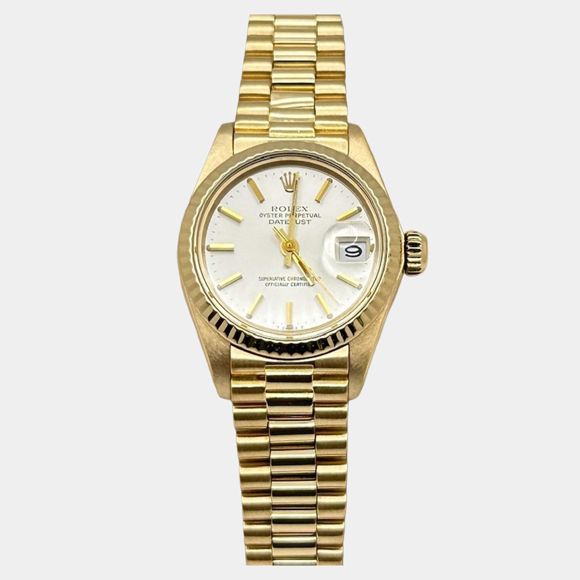 Pre Owned Rolex President Datejust 6917 Automatic Silver 18k Yellow Gold Women's Wristwatch 26 mm