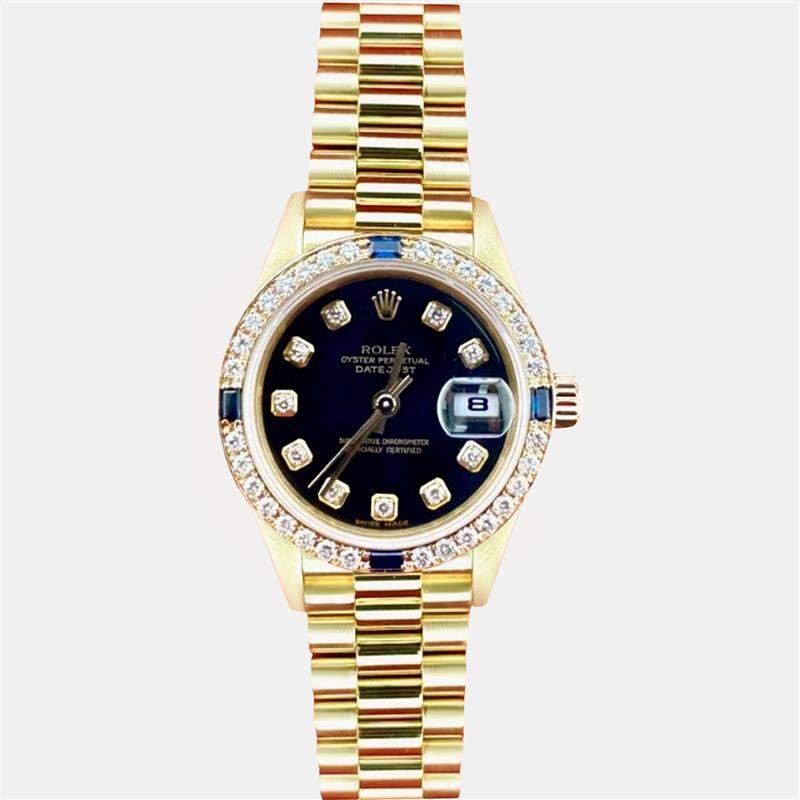 Pre Owned Rolex President Datejust 79088 Automatic Diamond 18k Yellow Gold Women's Wristwatch 26 mm