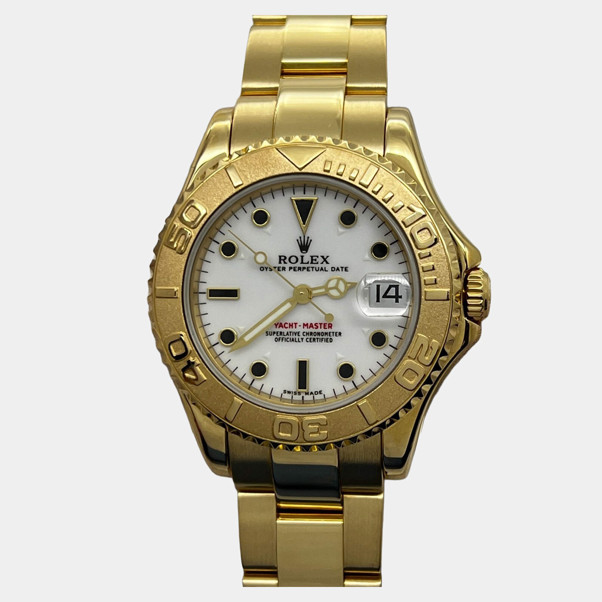 Pre Owned Rolex Yacht-Master 168628 Automatic White 18k Yellow Gold Women's Wristwatch 35 mm