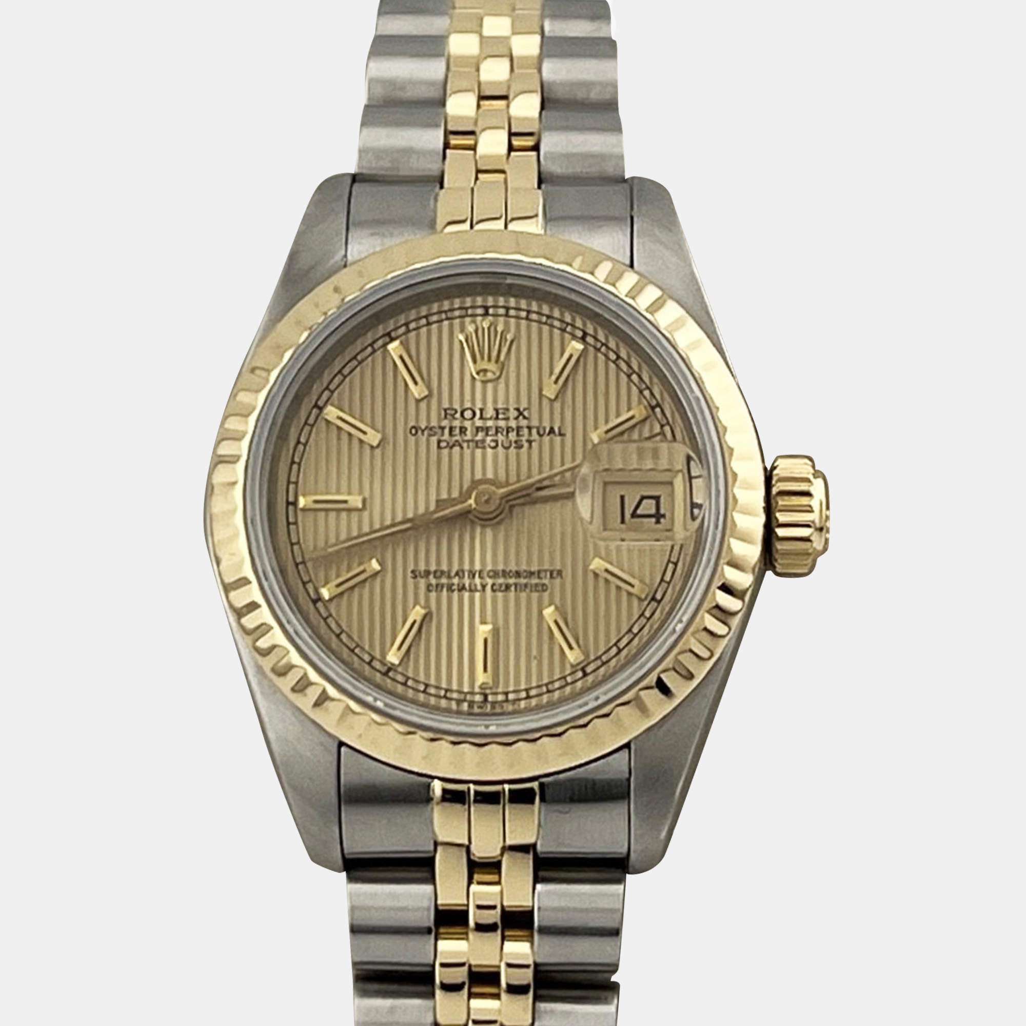 Pre Owned Rolex Datejust 69173 Automatic Champagne 18K Yellow Gold Stainless Steel Women's Wristwatch 26 mm