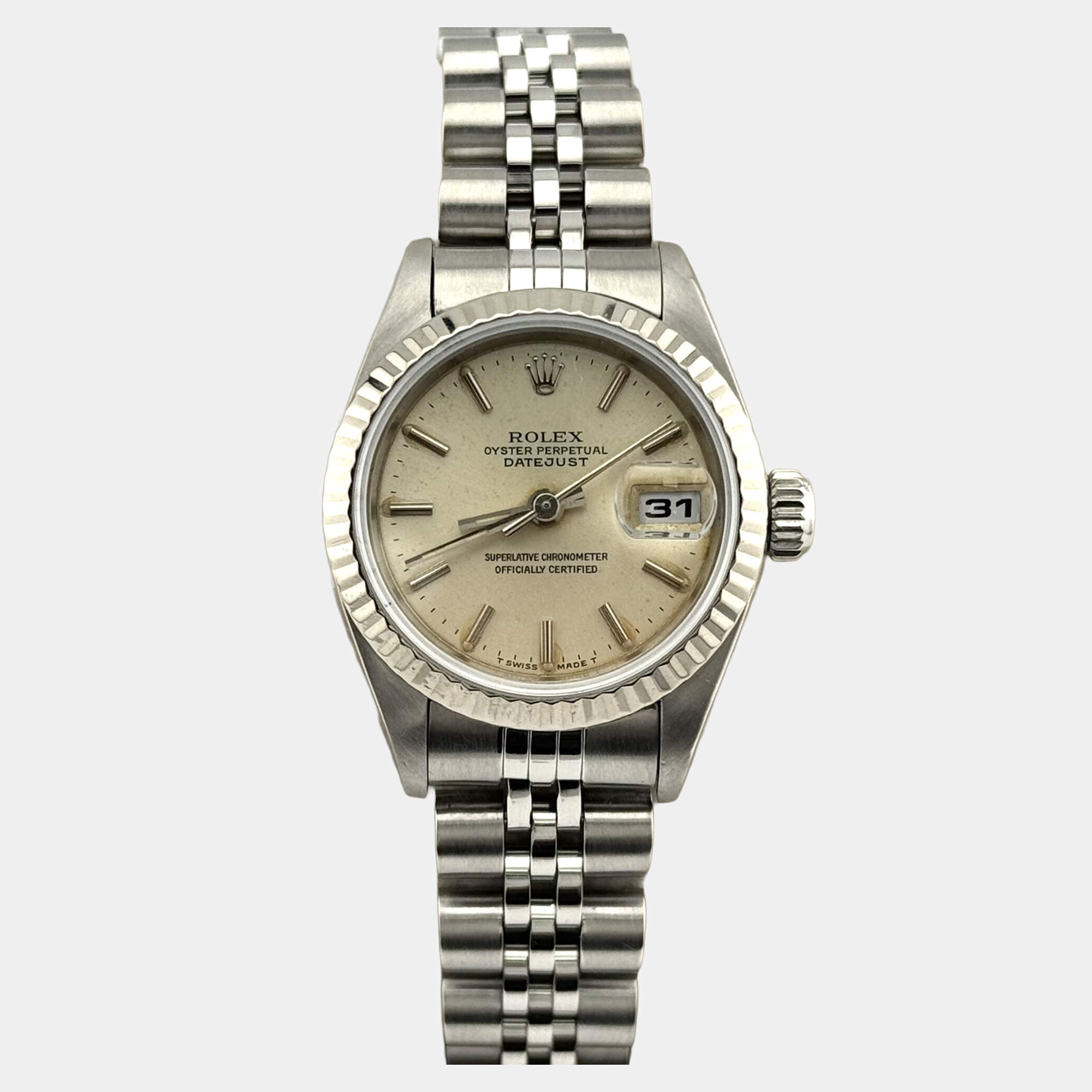 Pre Owned Rolex Datejust 79173 Automatic Champagne Stainless Steel Women's Wristwatch 26 mm