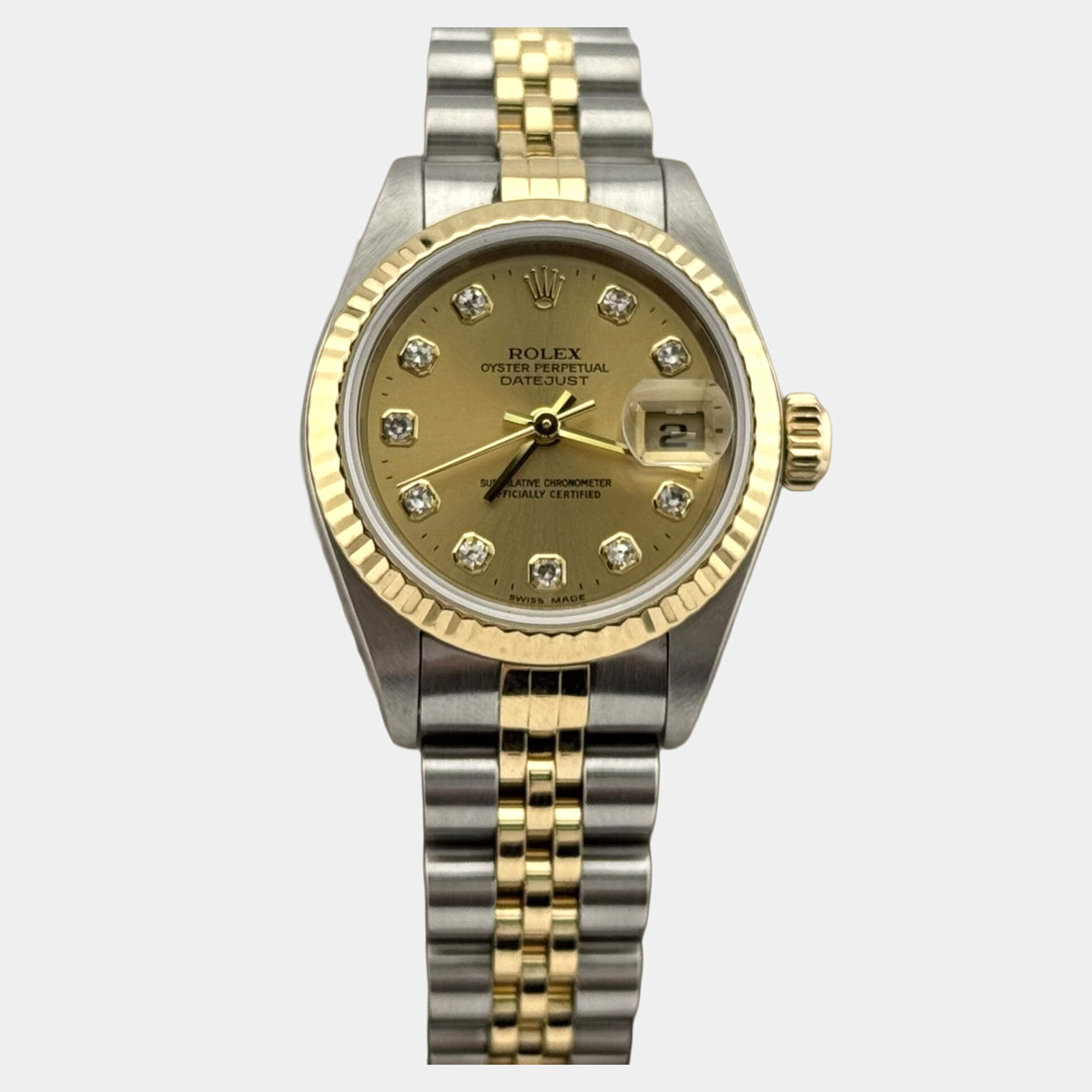 Pre Owned Rolex Datejust 79173 Automatic Champagne Stainless Steel Women's Wristwatch 26 mm