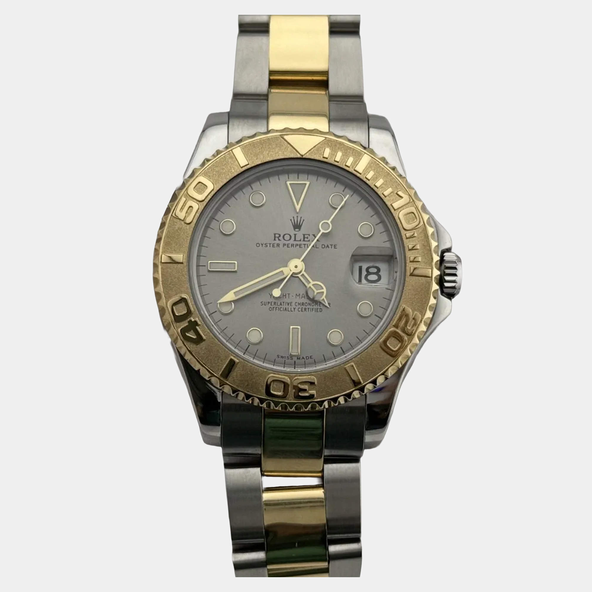 Pre Owned Rolex Yacht-Master Midsize 168623 Automatic Silver 18K Yellow Gold & Stainless Steel Women's Wristwatch 35mm