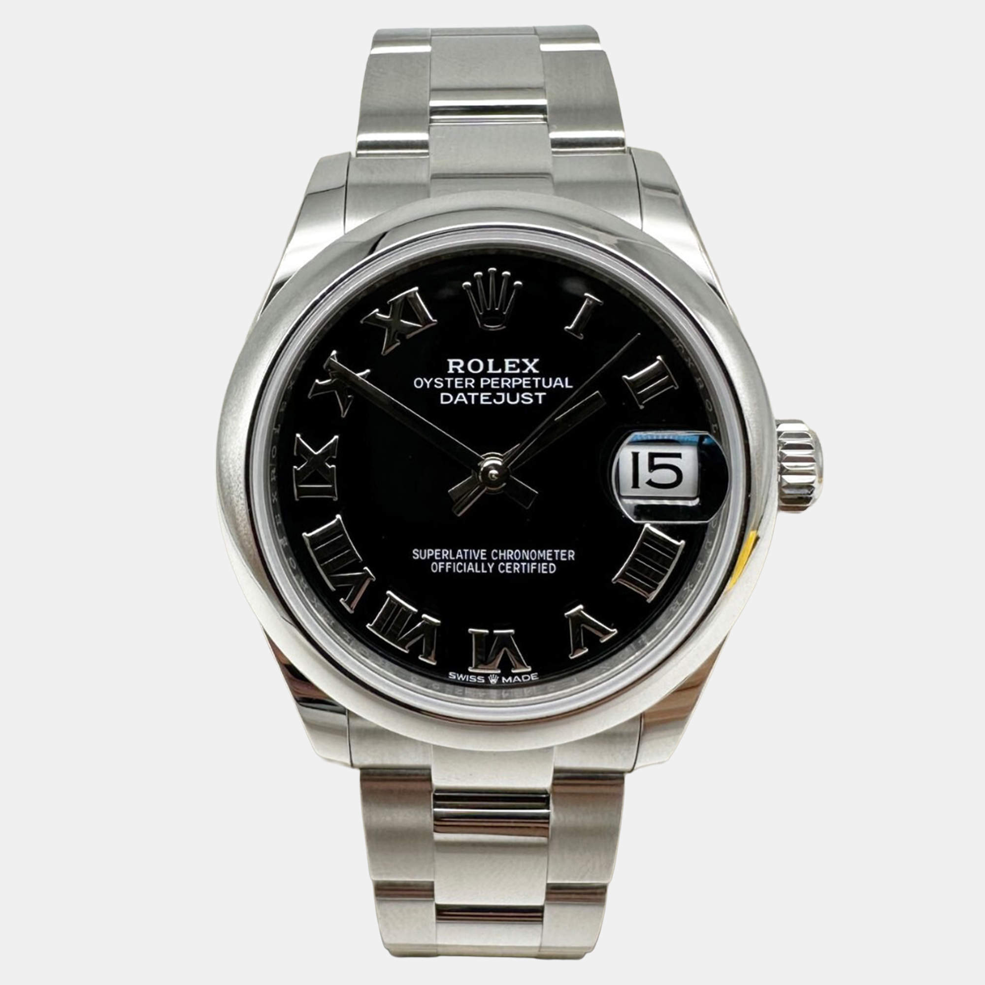 Pre Owned Rolex Datejust 278240 Automatic Black Stainless Steel Women's Wristwatch 31 mm