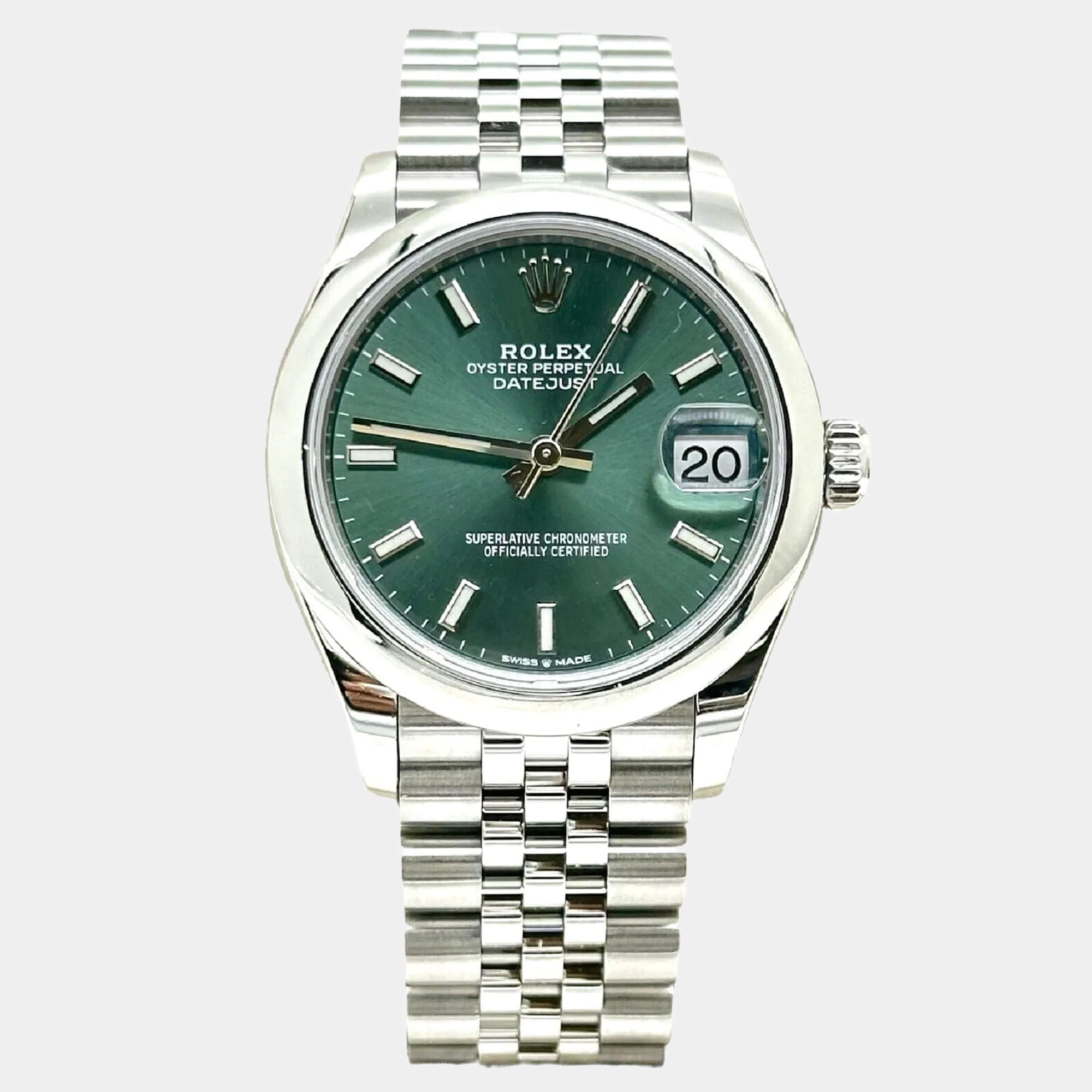 Pre Owned Rolex Datejust 278240 Automatic Green Stainless Steel Women's Wristwatch 31 mm