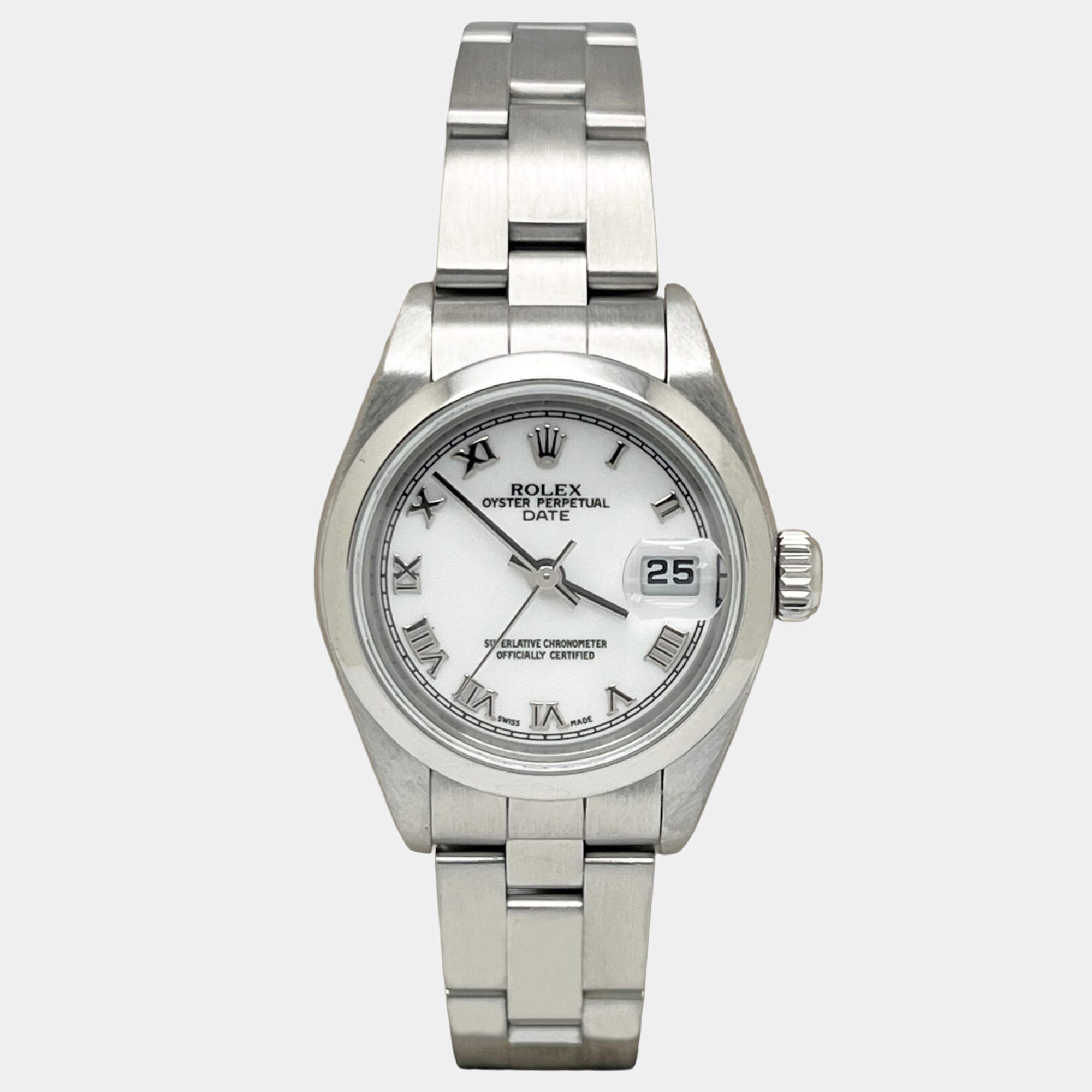 Pre Owned Rolex Date 79160 Automatic White Stainless Steel Women's Wristwatch 26 mm