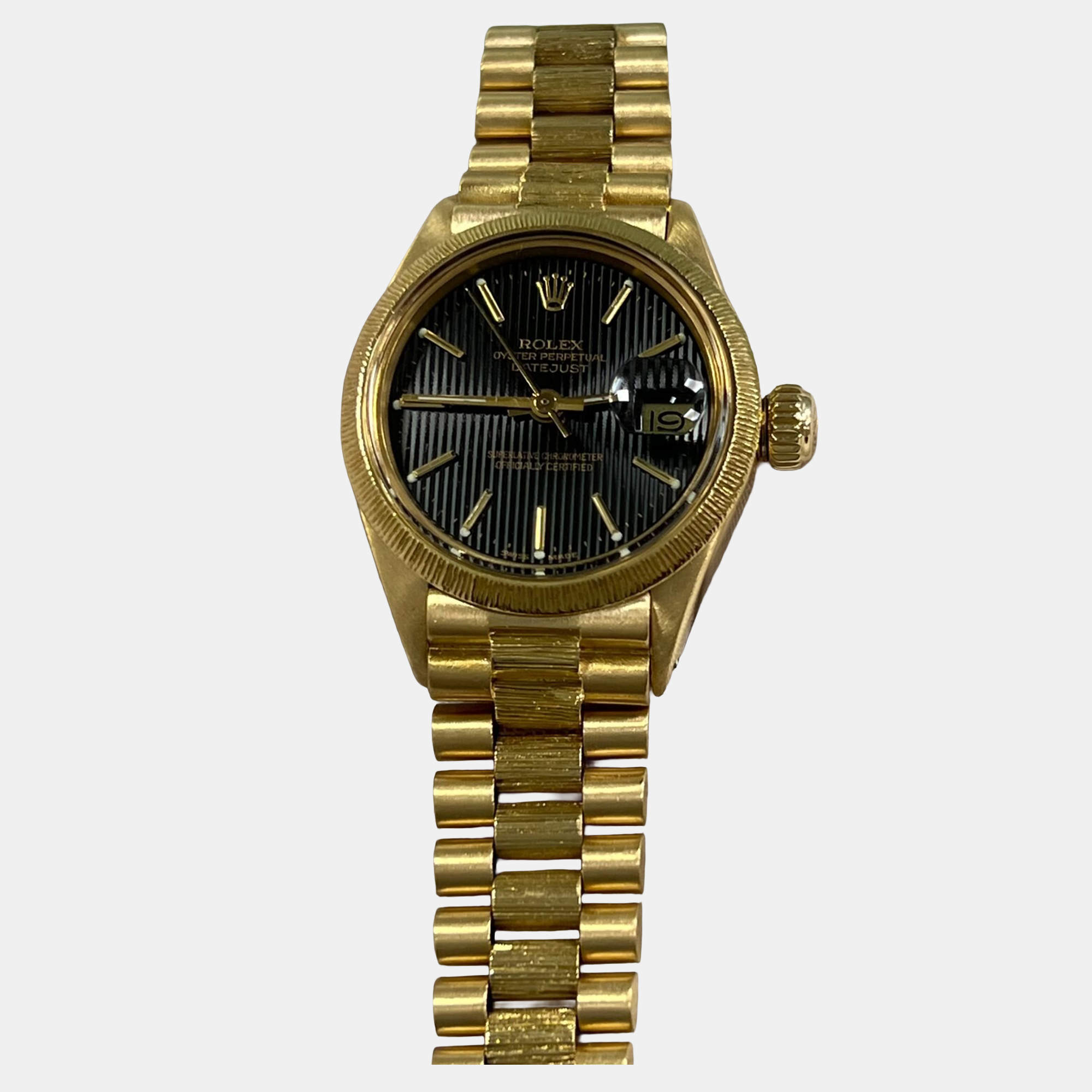 Pre Owned Rolex Datejust President 6917 Automatic Black 18K Yellow Gold Women's Wristwatch 26 mm