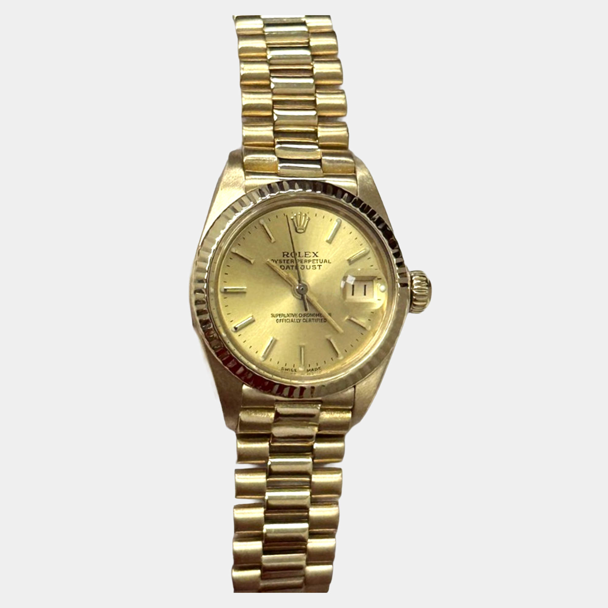 Pre Owned Rolex President Datejust 6917 Automatic Champagne 18K Yellow Gold Women's Wristwatch 26 mm