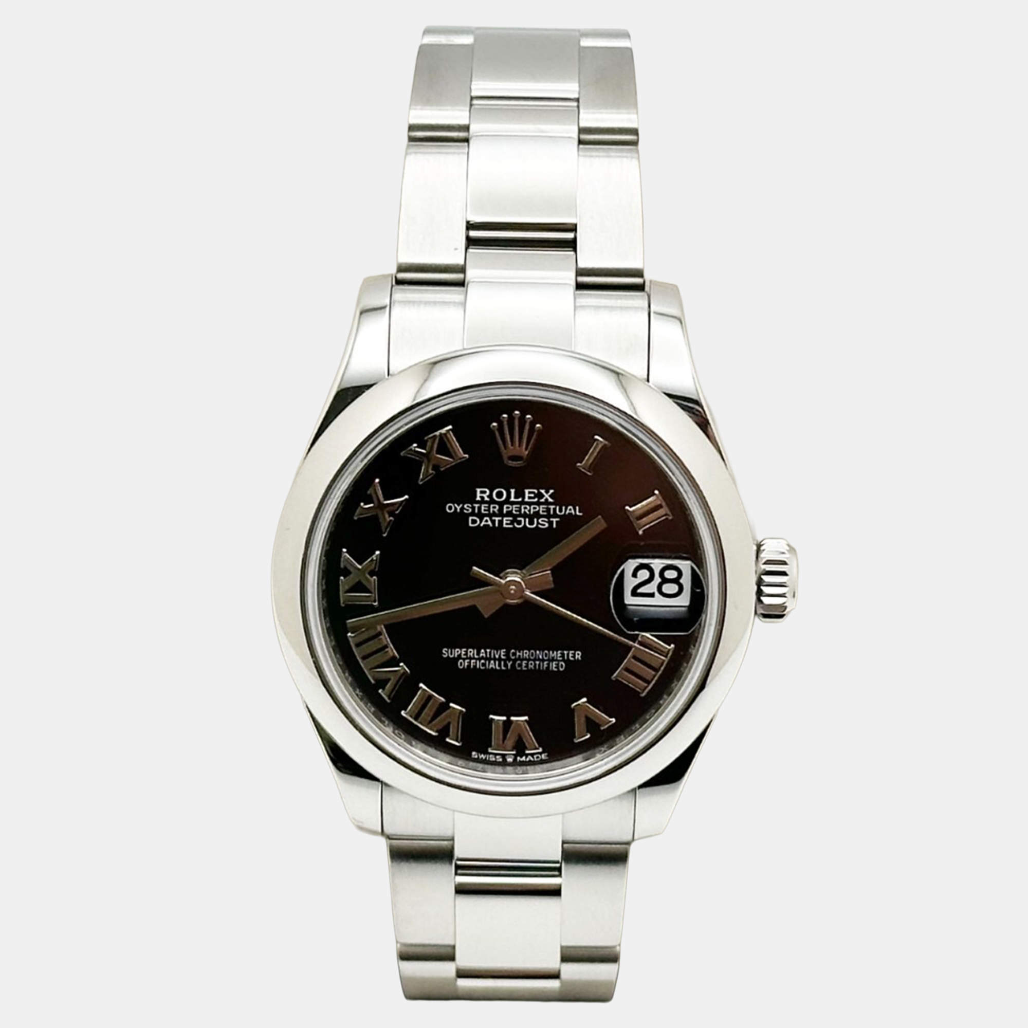 Pre Owned Rolex Datejust 278240 Automatic Black Stainless Steel Women's Wristwatch 31 mm