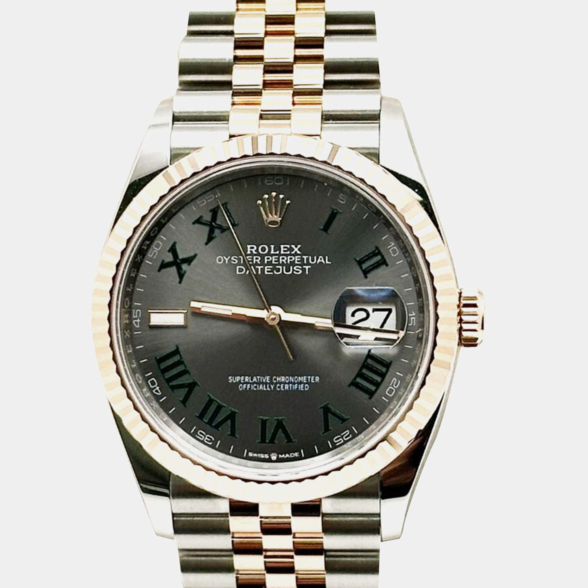 Pre Owned Rolex Datejust 126231 Automatic Slate Wimbledon 18K Rose Gold Stainless Steel Women's Wristwatch 36 mm