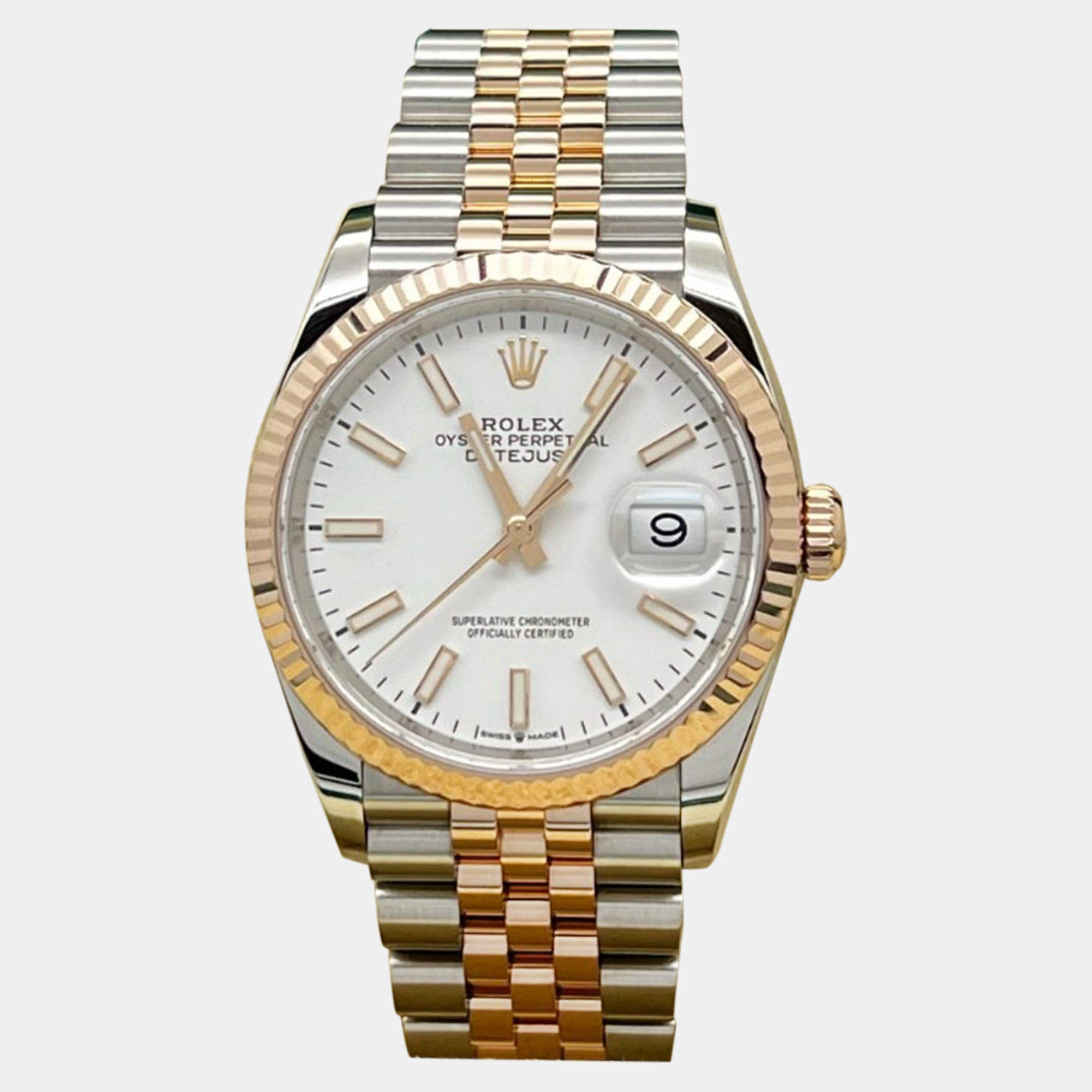 Pre Owned Rolex Datejust 126231 Automatic White 18K Rose Gold Stainless Steel Women's Wristwatch 36 mm