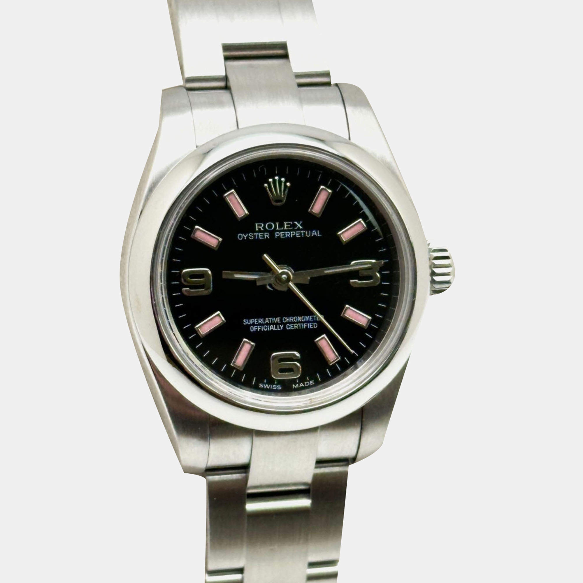 Pre Owned Rolex Oyster Perpetual 176200 Automatic Black Stainless Steel Women's Wristwatch 26 mm