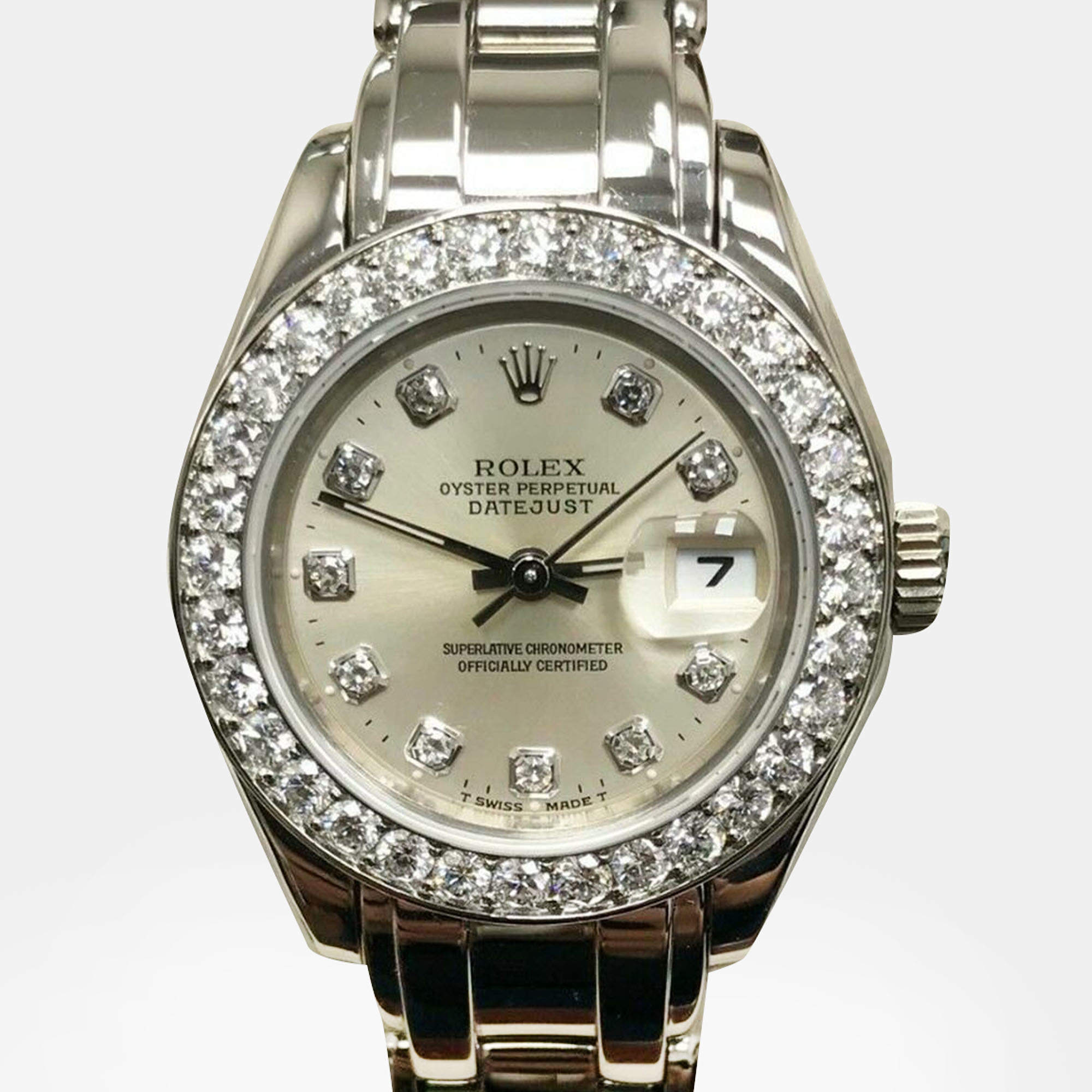 Pre Owned Rolex Pearlmaster 69299 Automatic Diamond Dial 18K White Gold Women's Wristwatch 29 mm