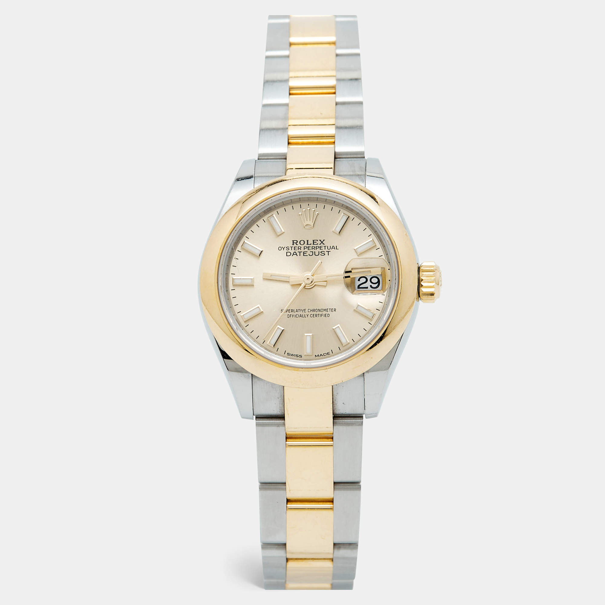Pre Owned Rolex Datejust M279163-0002 Champagne Dial 18K Yellow Gold Oystersteel Women's Wristwatch 28 mm