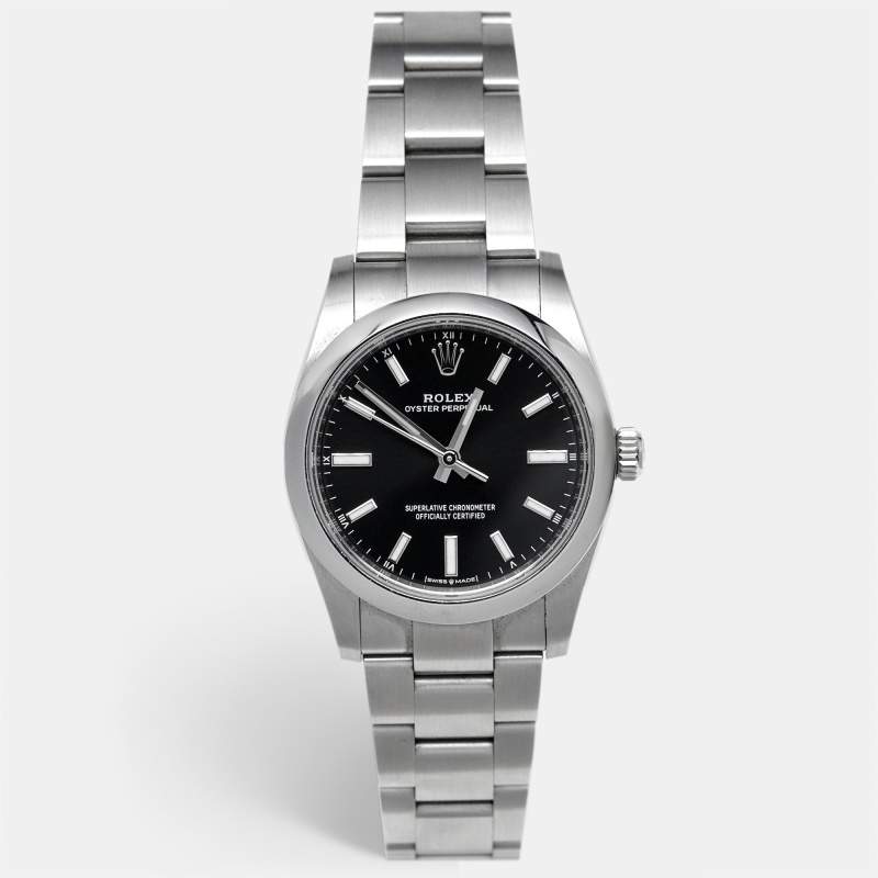 Pre Owned Rolex Oyster Perpetual M124200-0010 Black Dial Oystersteel Women's Wristwatch 34 mm
