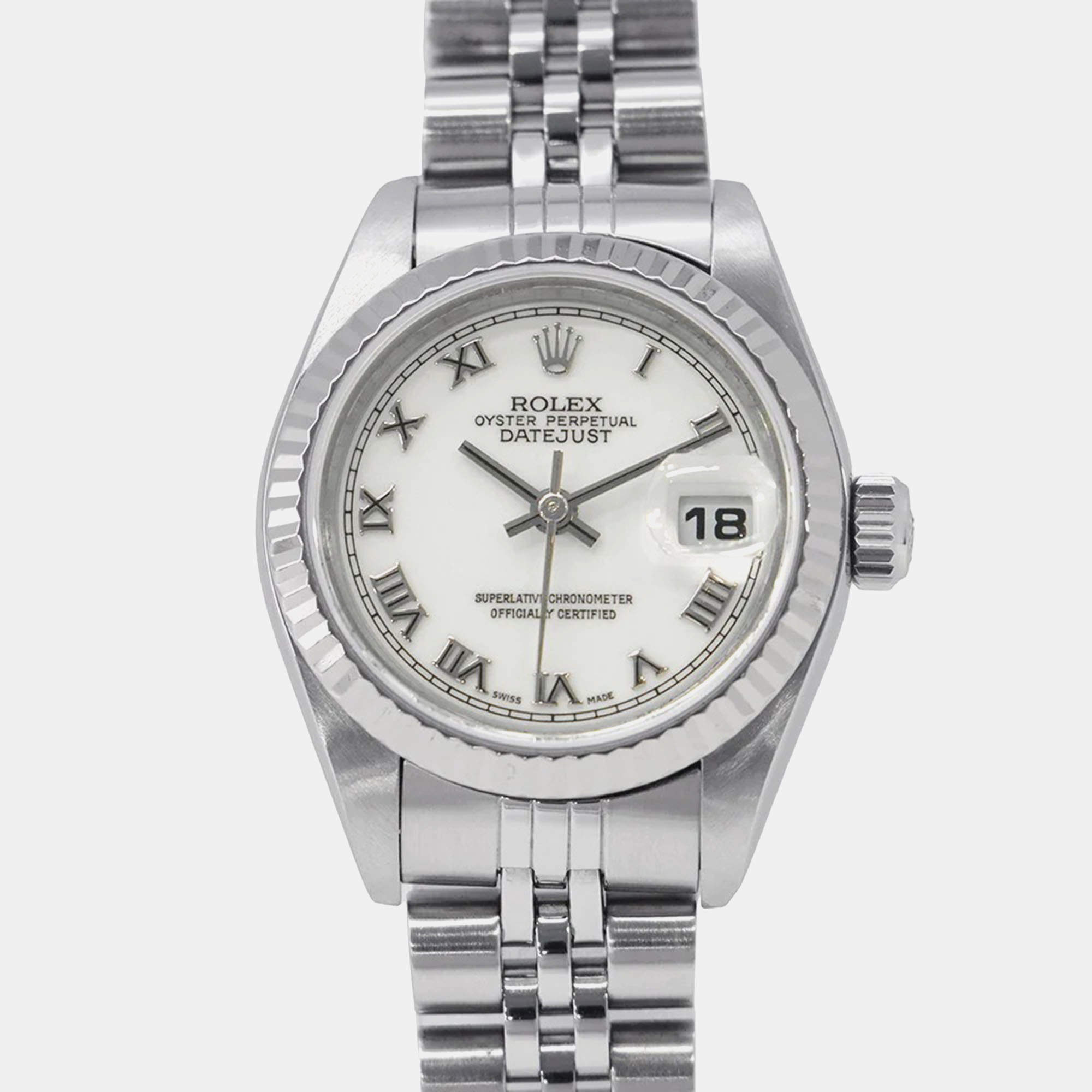 Pre Owned Rolex Datejust 79174 Automatic 18k White Gold Stainless Steel Women's Wristwatch 26 mm
