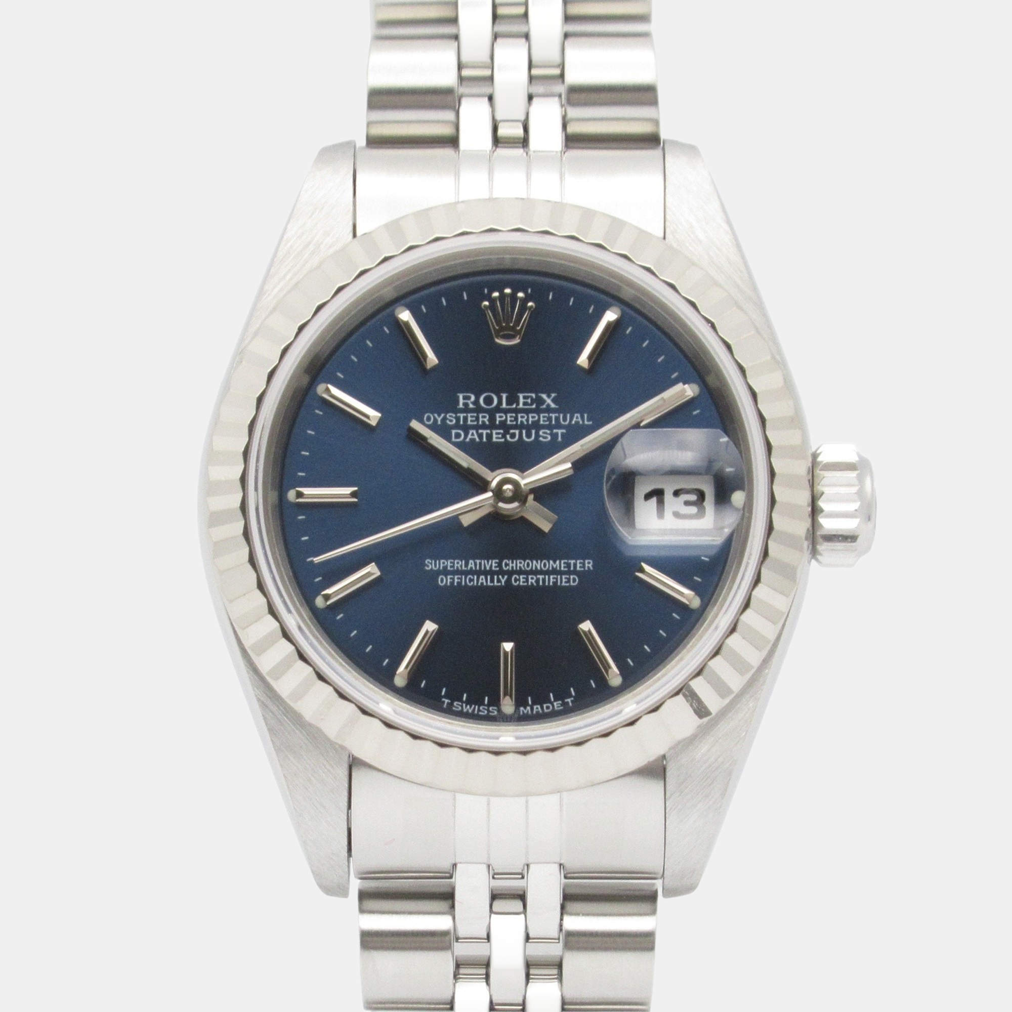 Pre Owned Rolex Datejust 79174 Automatic Blue 18k White Gold Stainless Steel Women's Wristwatch 26 mm