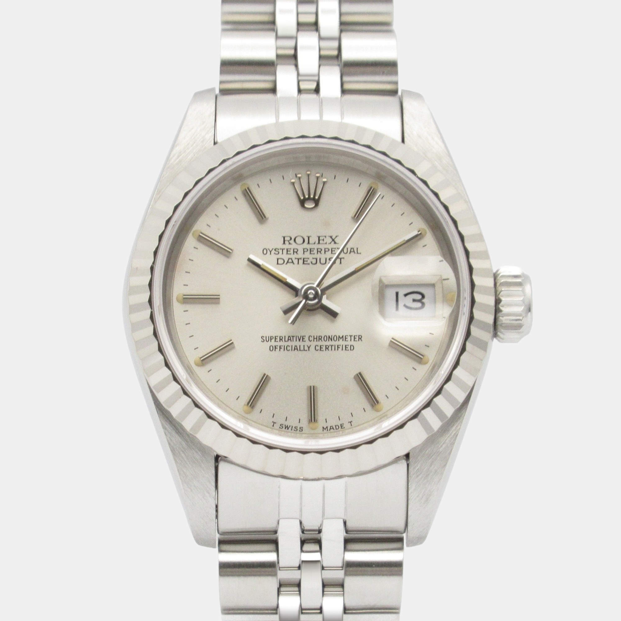 Pre Owned Rolex Datejust  69174 Automatic Silver 18k White Gold Stainless Steel Women's Wristwatch 25.5 mm