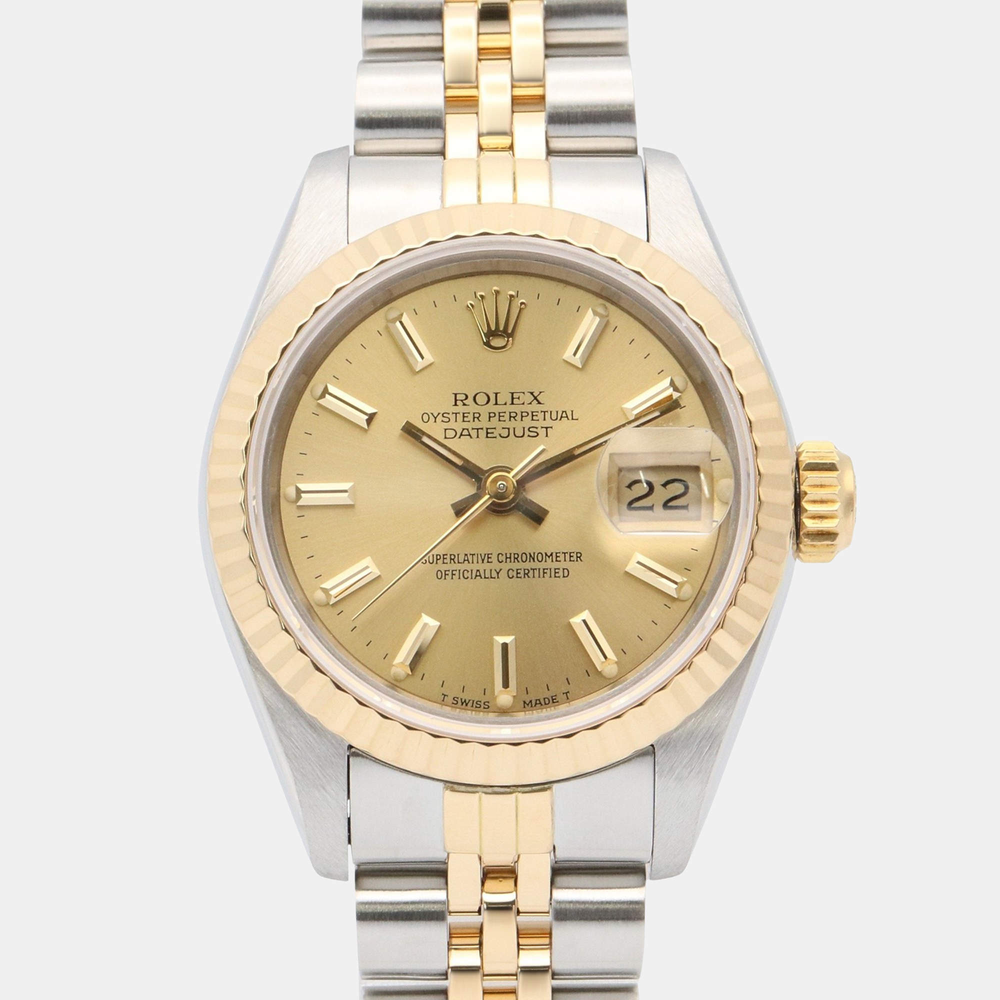 Pre Owned Rolex  Datejust 69173 Automatic Champagne 18k Yellow Gold Stainless Steel Women's Wristwatch 26 mm