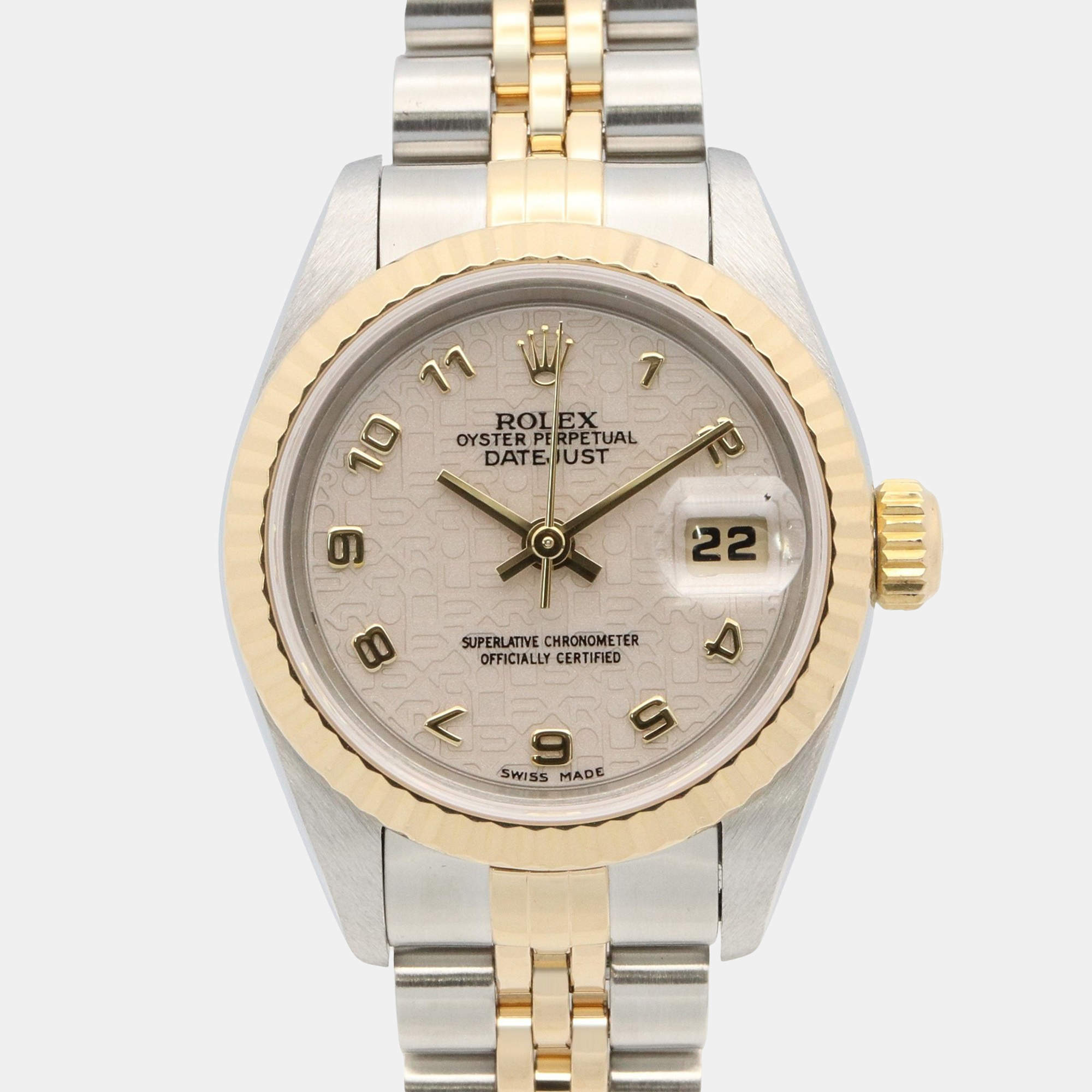 Pre Owned Rolex Datejust 69173 Automatic Beige 18k Yellow Gold Stainless Steel Women's Wristwatch 26 mm