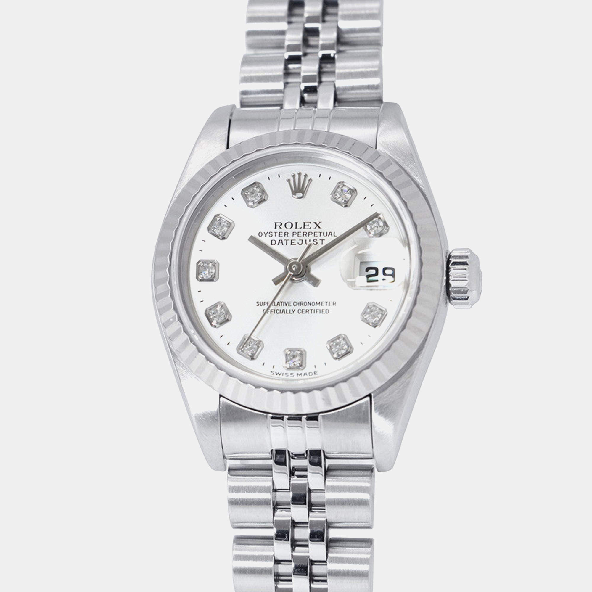 Pre Owned Rolex Datejust 79174G Automatic Silver 18k White Gold Stainless Steel Women’s Wristwatch 26 mm