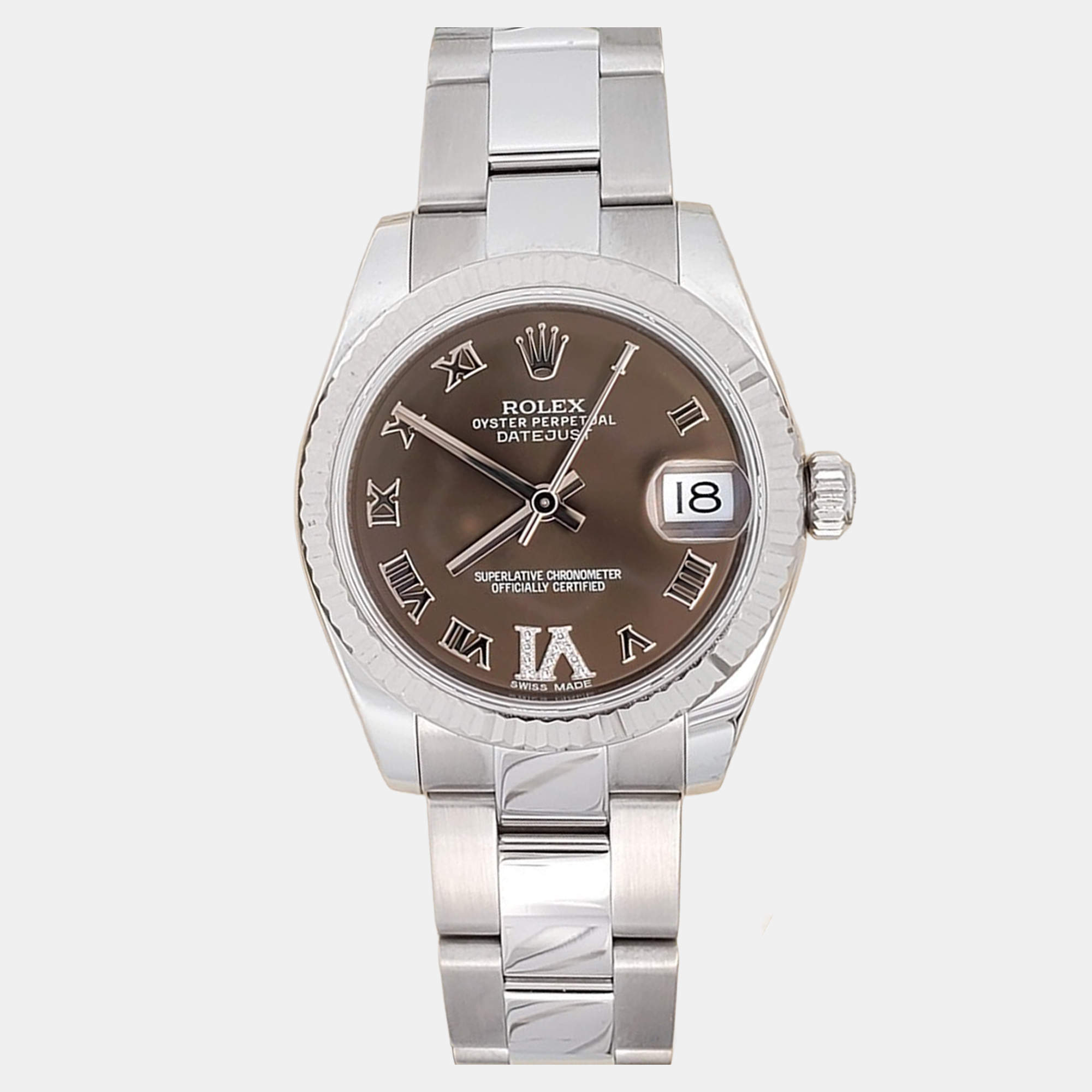 Pre Owned Rolex Datejust 178274 Automatic Diamond Bronze Stainless Steel Women's Wristwatch 31 mm