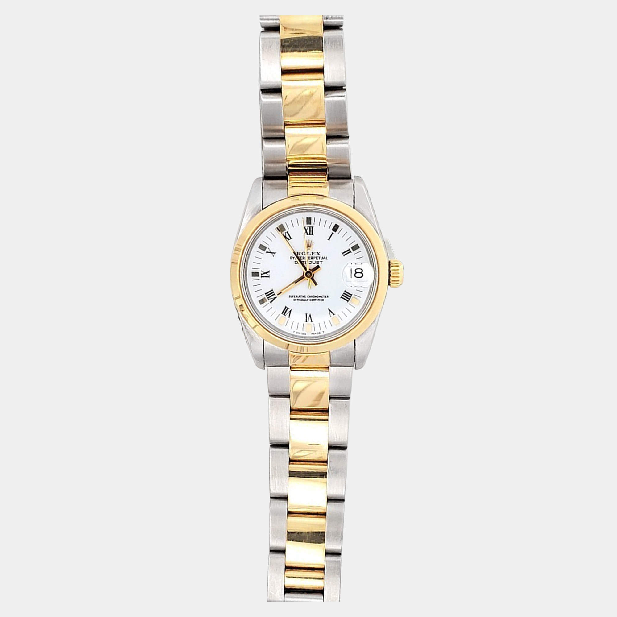 Pre Owned Rolex Datejust 68243 Automatic White 18k Yellow Gold Stainless Steel Women's Wristwatch 31 mm