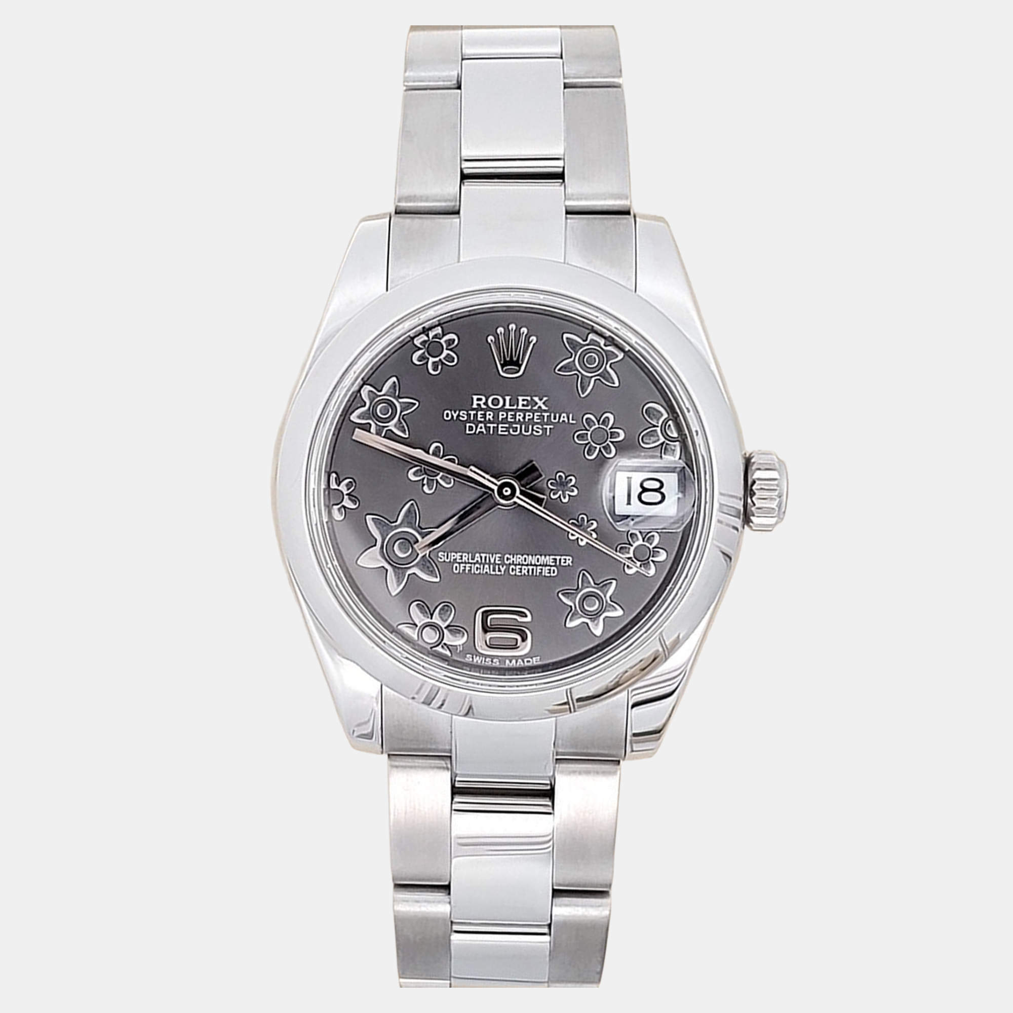 Pre Owned Rolex Datejust 178240 Automatic Grey Floral Stainless Steel Women's Wristwatch 31 mm