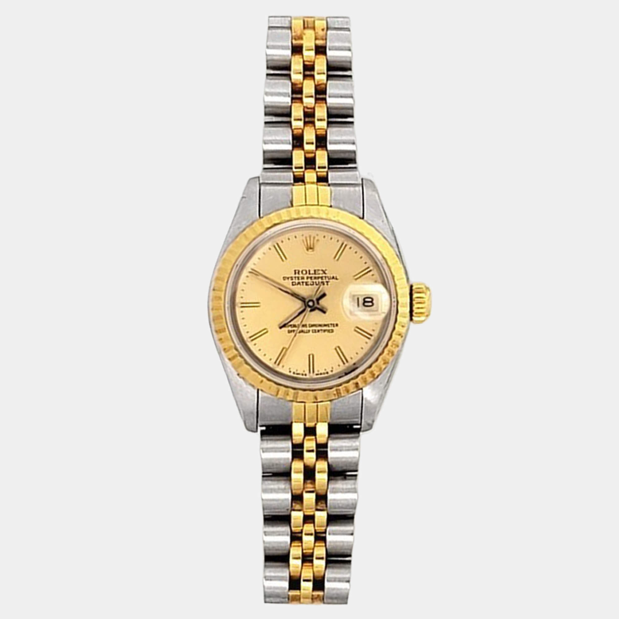 Pre Owned Rolex Datejust 69173 Automatic Champagne 18k Yellow Gold Stainless Steel Women's Wristwatch 26 mm