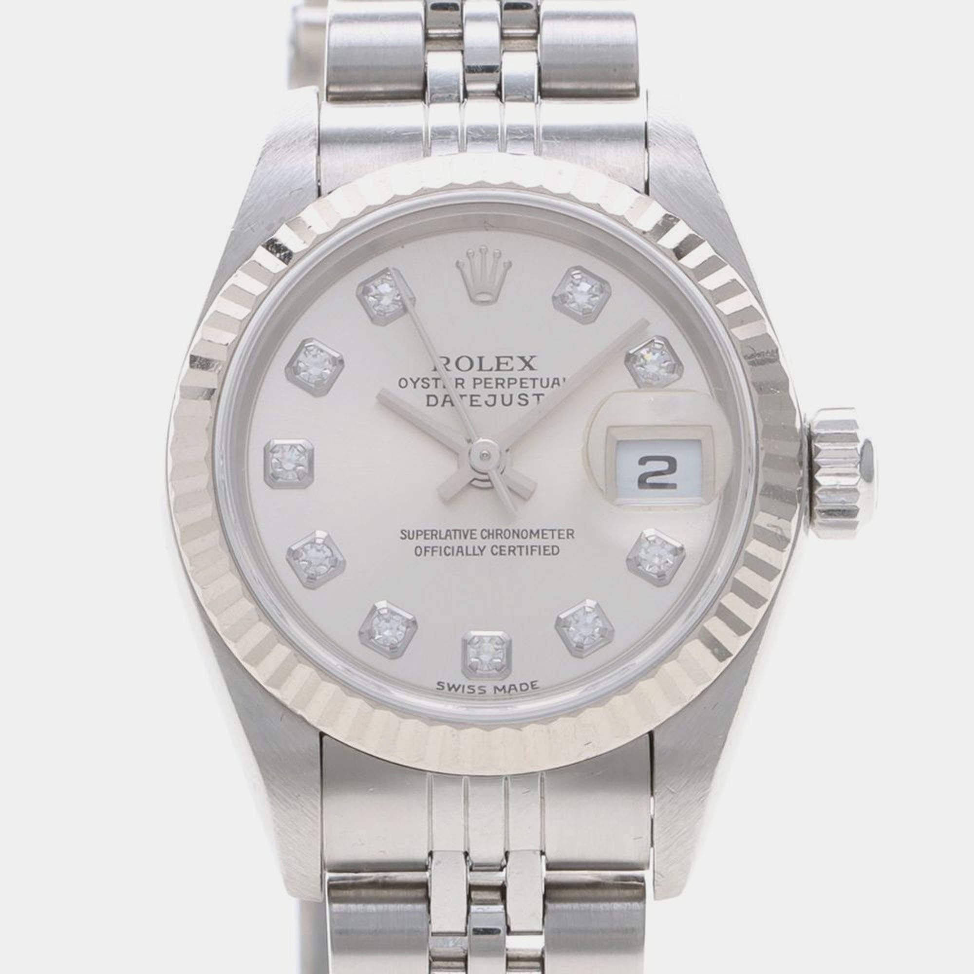 Pre Owned Rolex Datejust 79174 Automatic Stainless Steel 18k White Gold Women's Wristwatch 26 mm