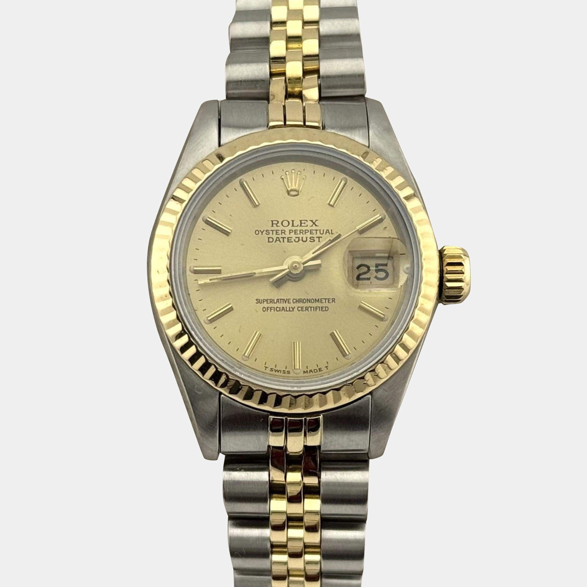 Pre Owned Rolex Datejust 69173 Automatic Champagne Dial 18K Yellow Gold Stainless Steel Women's Wristwatch 26 mm