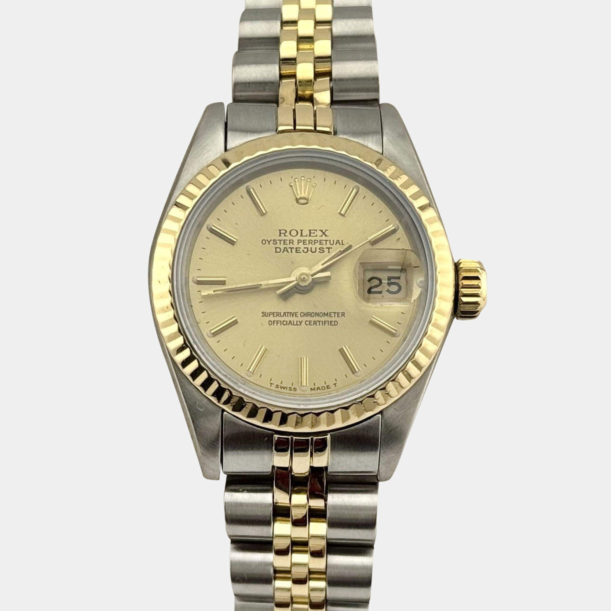 Pre Owned Rolex Datejust 69173 Automatic Champagne Dial 18K Yellow Gold Stainless Steel Women's Wristwatch 26mm