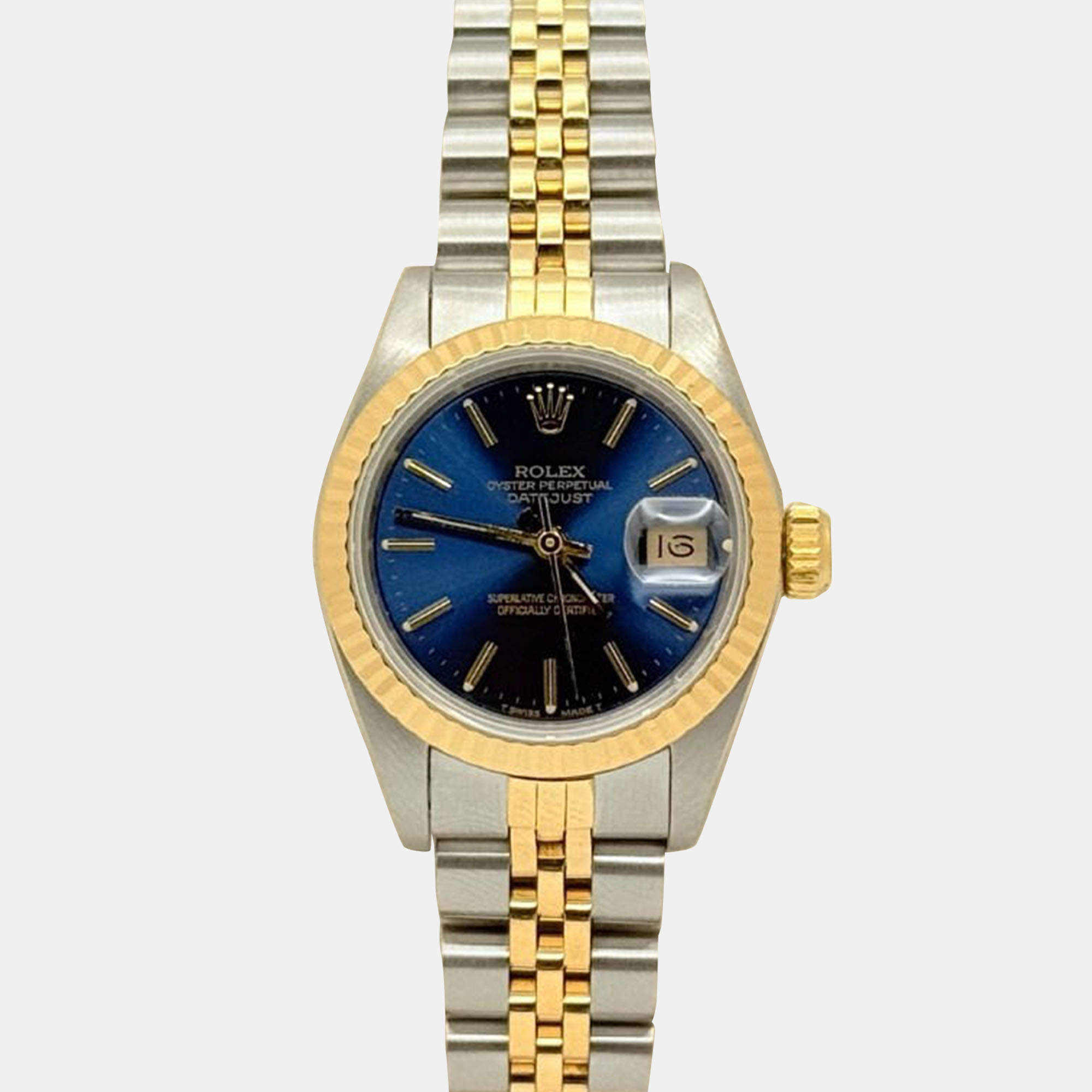 Pre Owned Rolex Datejust 69173 Automatic Blue Dial 18K Yellow Gold Stainless Steel Women's Wristwatch 26mm
