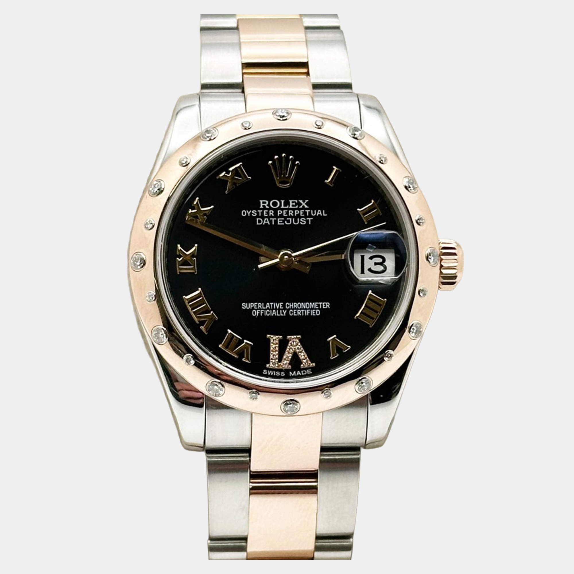 Pre Owned Rolex Datejust 178341 Automatic Stainless Steel 18K Rose Gold Diamond Women's Wristwatch 31 mm