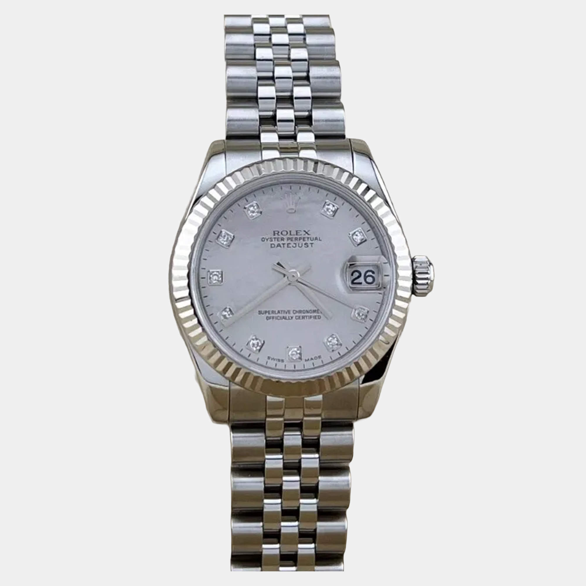 Pre Owned Rolex Datejust 31 178274 Automatic Mother of Pearl Diamond Dial Oystersteel 18k White Gold Women's Wristwatch 31 mm