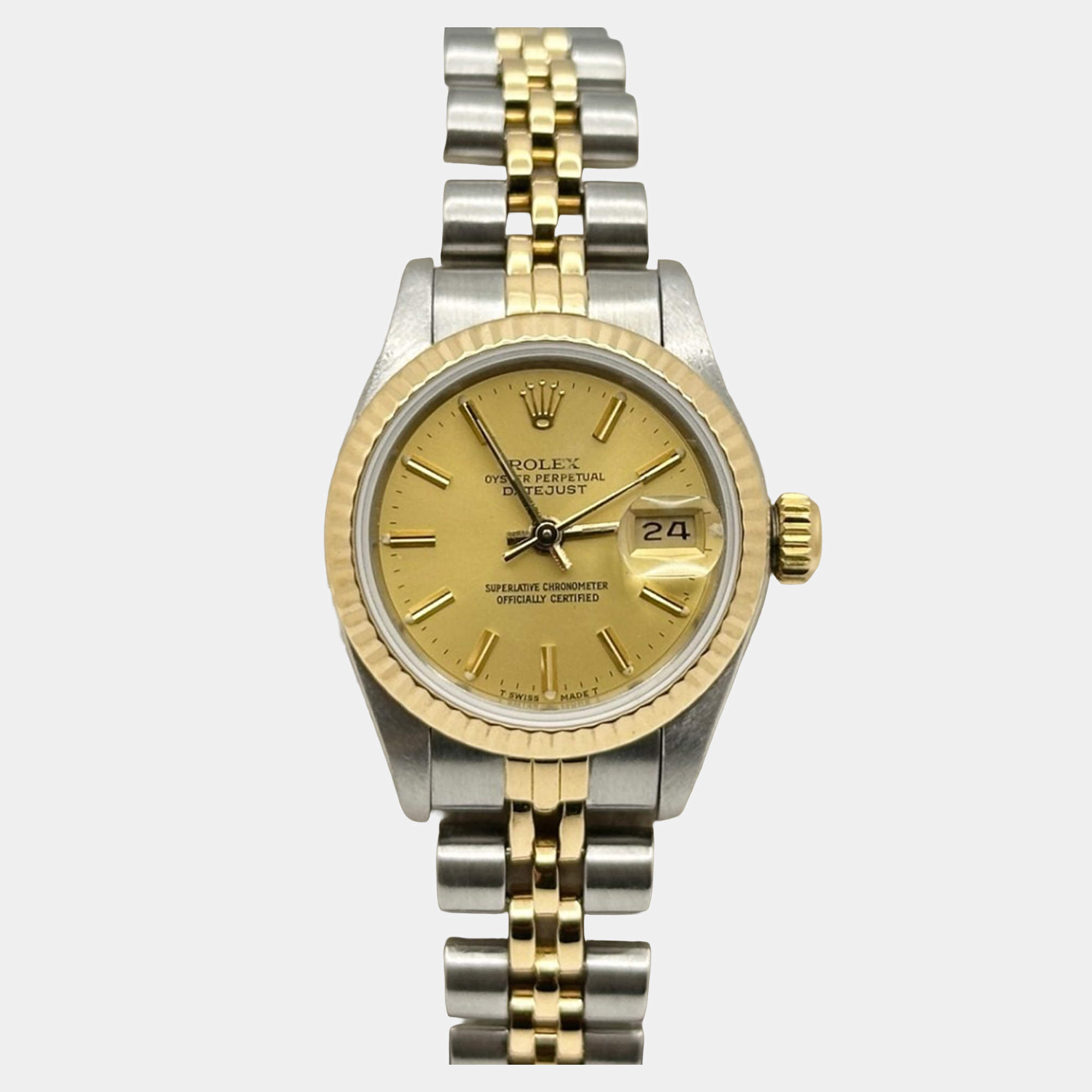 Pre Owned Rolex Datejust 69173 Automatic Champagne Dial 18k Yellow Gold Stainless Steel Women's Wristwatch 26 mm