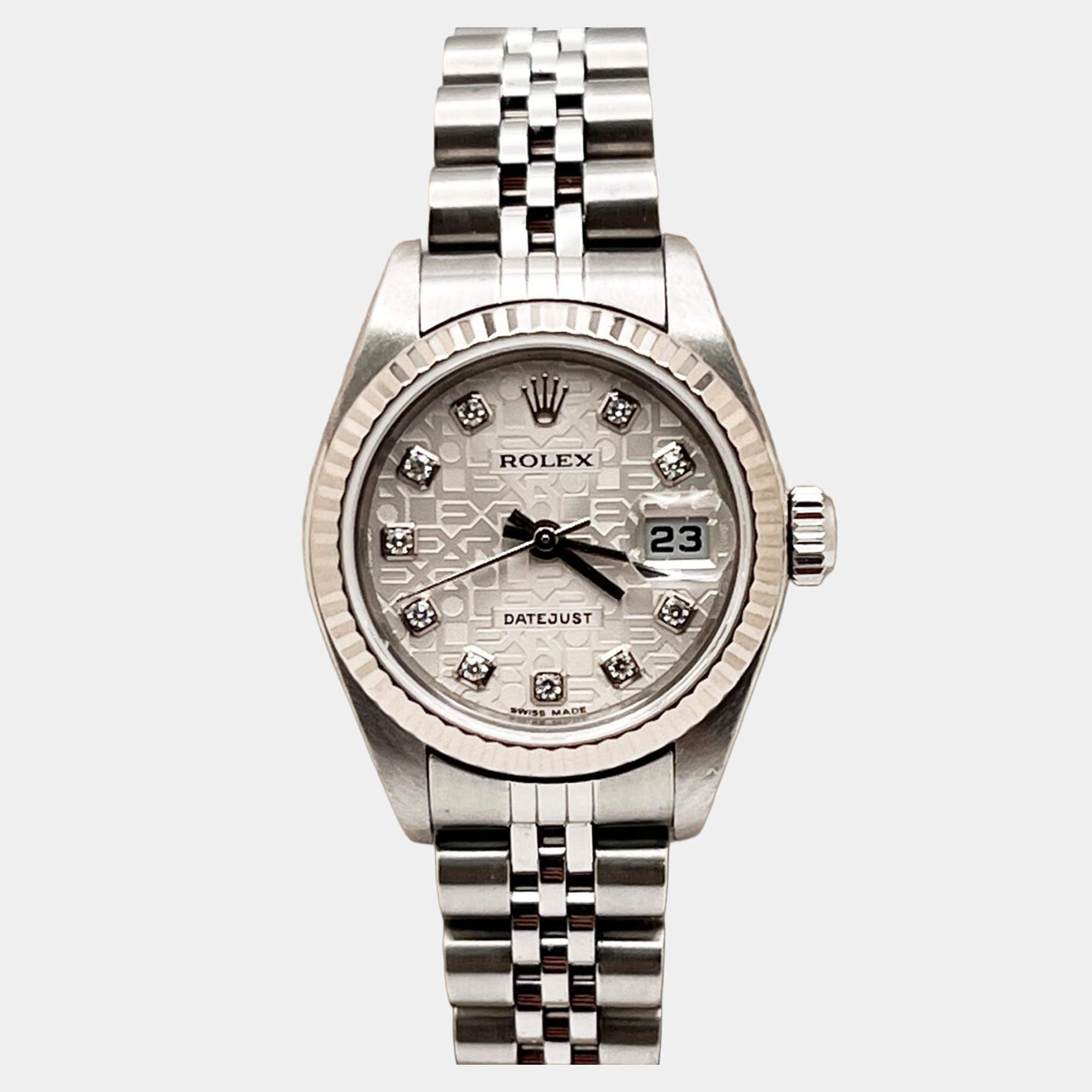 Pre Owned Rolex Datejust 79174 Automatic Jubilee Diamond Dial Stainless Steel 18K White Gold Women's Wristwatch 26 mm